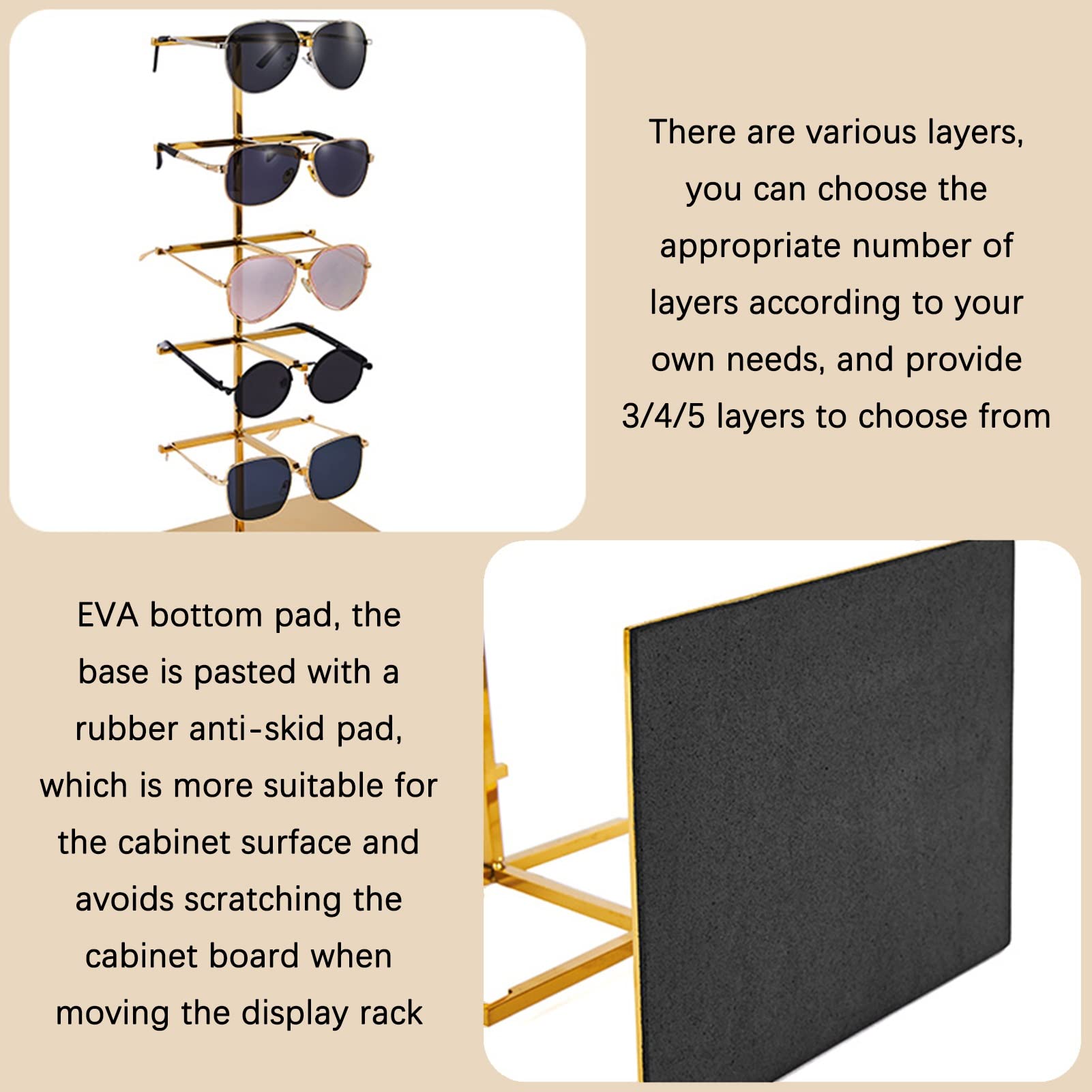 Expositor de Gafas de Sol de Acero Inoxidable: Elegante Organizador para el hogar, la Tienda, el Escritorio y la cómoda. Solución de Almacenamiento Que Ahorra Espacio para tu colección de ga