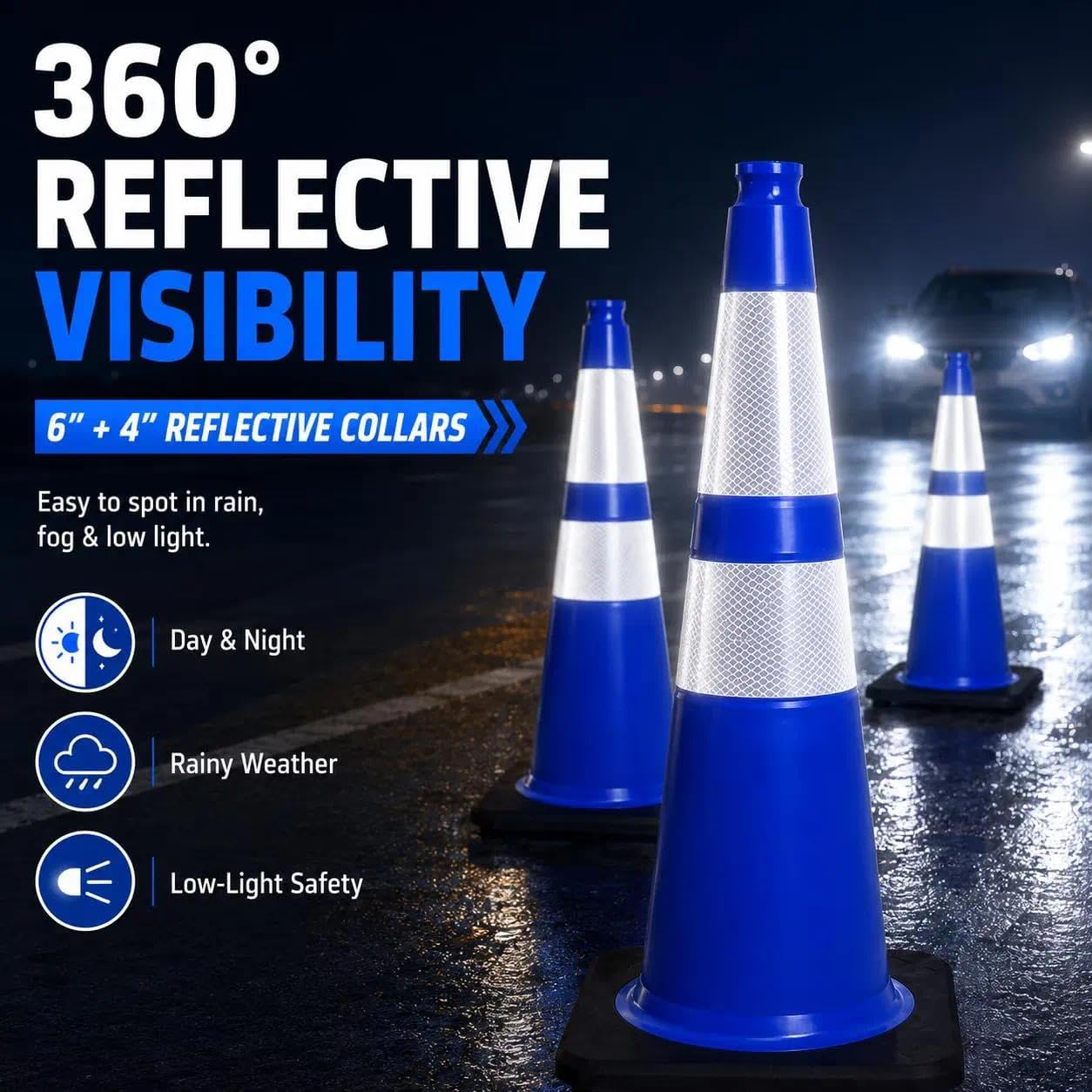 8er Set Leitkegel 70 cm, Verkehrskegel mit beschwertem Fuß, Blau