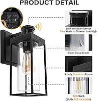 Vista 7 de LUTEC Lámpara de pared exterior con sensor de movimiento, aplique de pared exterior del atardecer al amanecer, linterna de pared de aluminio