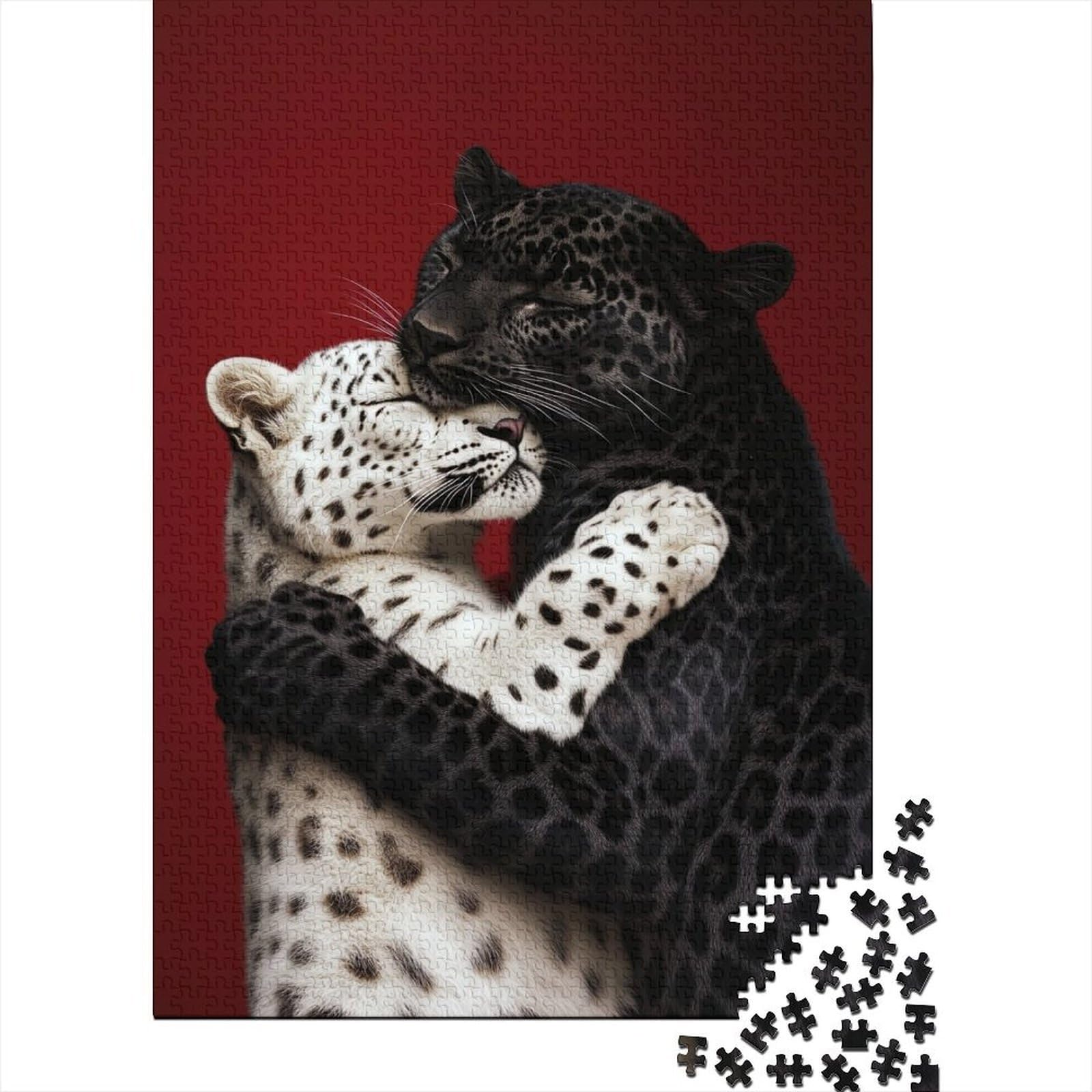 Black and White Jaguar Jigsaw Puzzle for Adults 1000 Pieces Puzzle Game Animal Close Bond Home Relax Decoration
