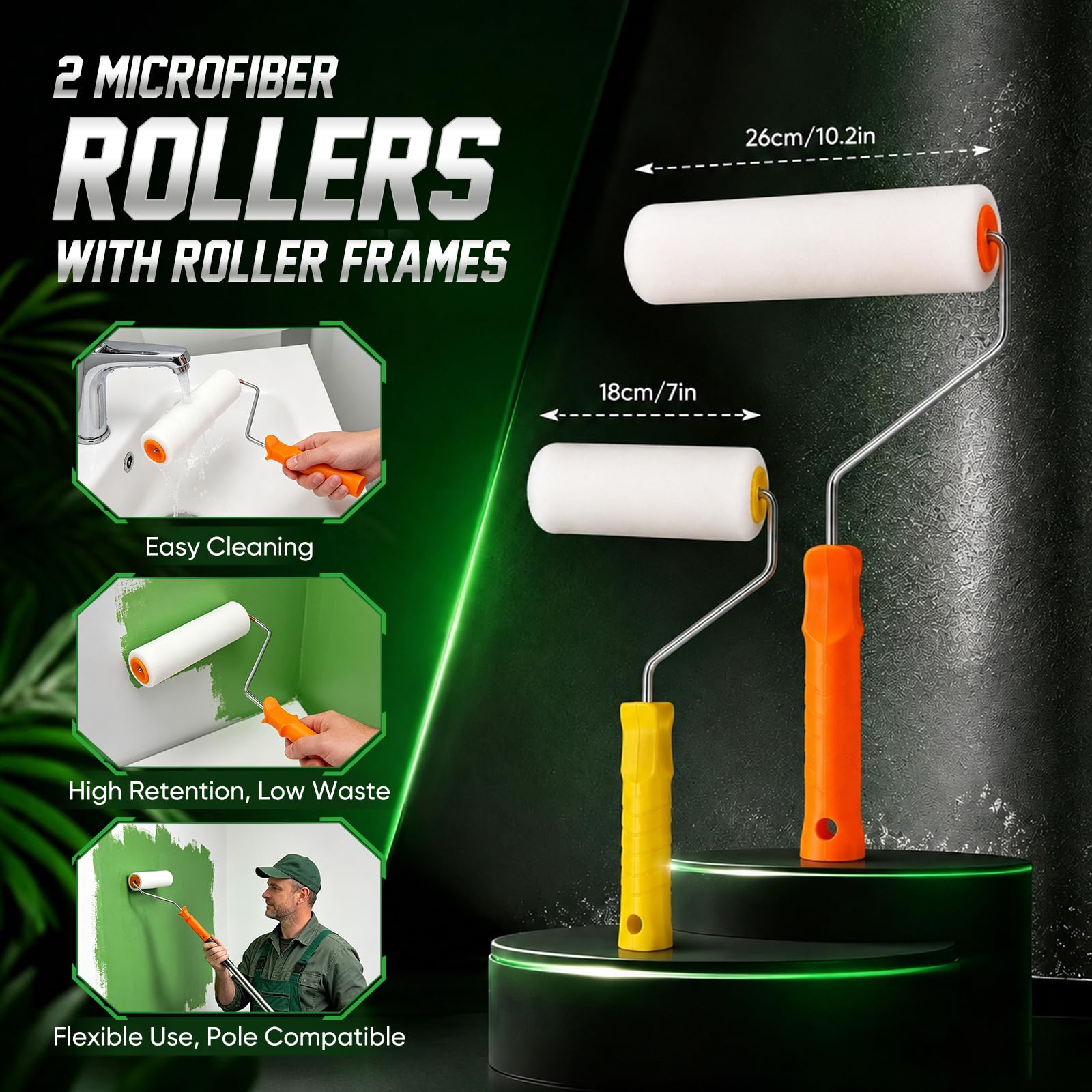 kit de Herramientas de Autonivelación de Cemento, Rodillo de Púas Autonivelante 52cm+24cm, Zapatos con Pinchos Para Cesped 30 mm, Rascador de Acero Inoxidable, Palo Telescopico Limpieza 157cm
