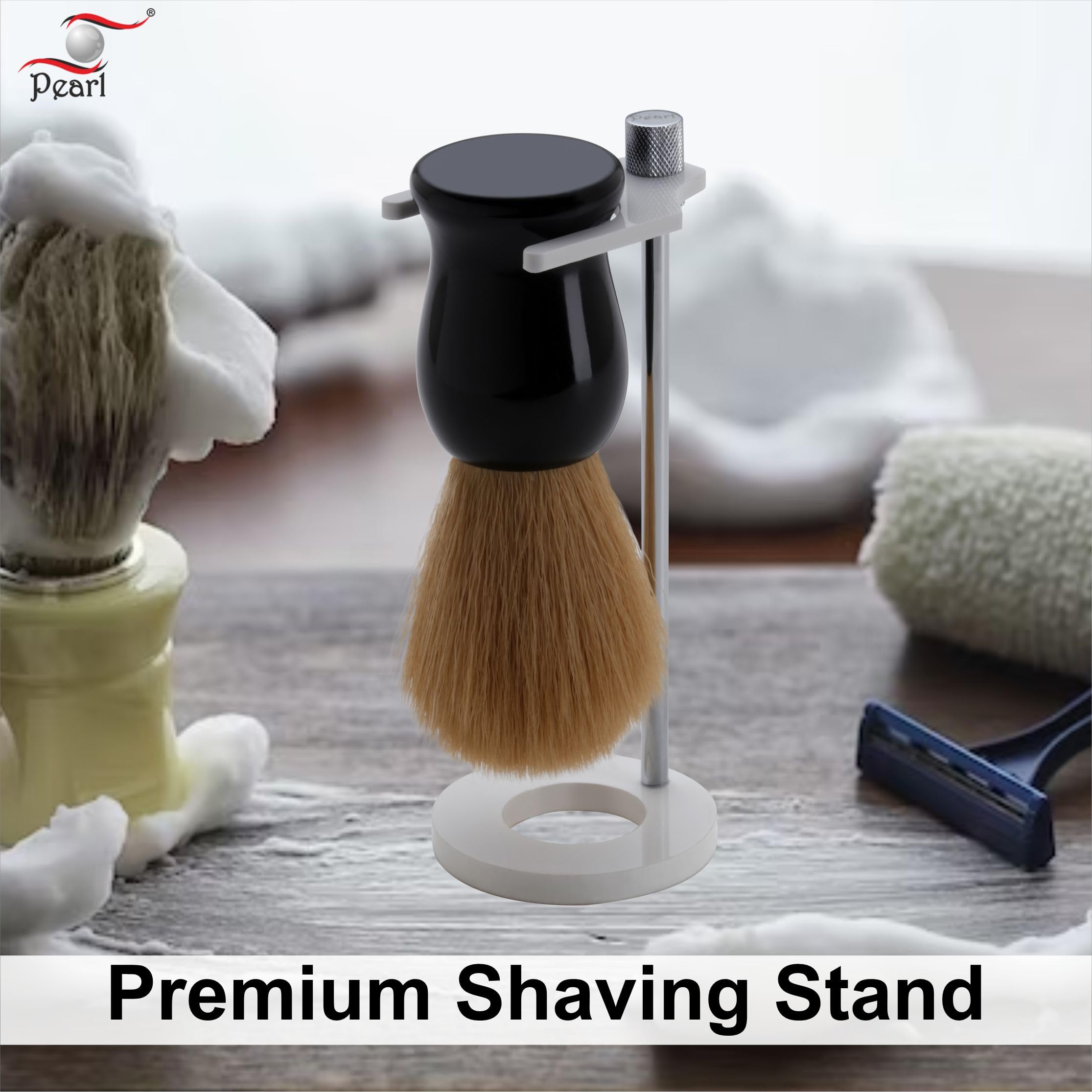 Pearl Shaving Brush with Stand - Soft Bristles & Black Resin Handle | Diwali Gift Options - Image 3 thumbnail