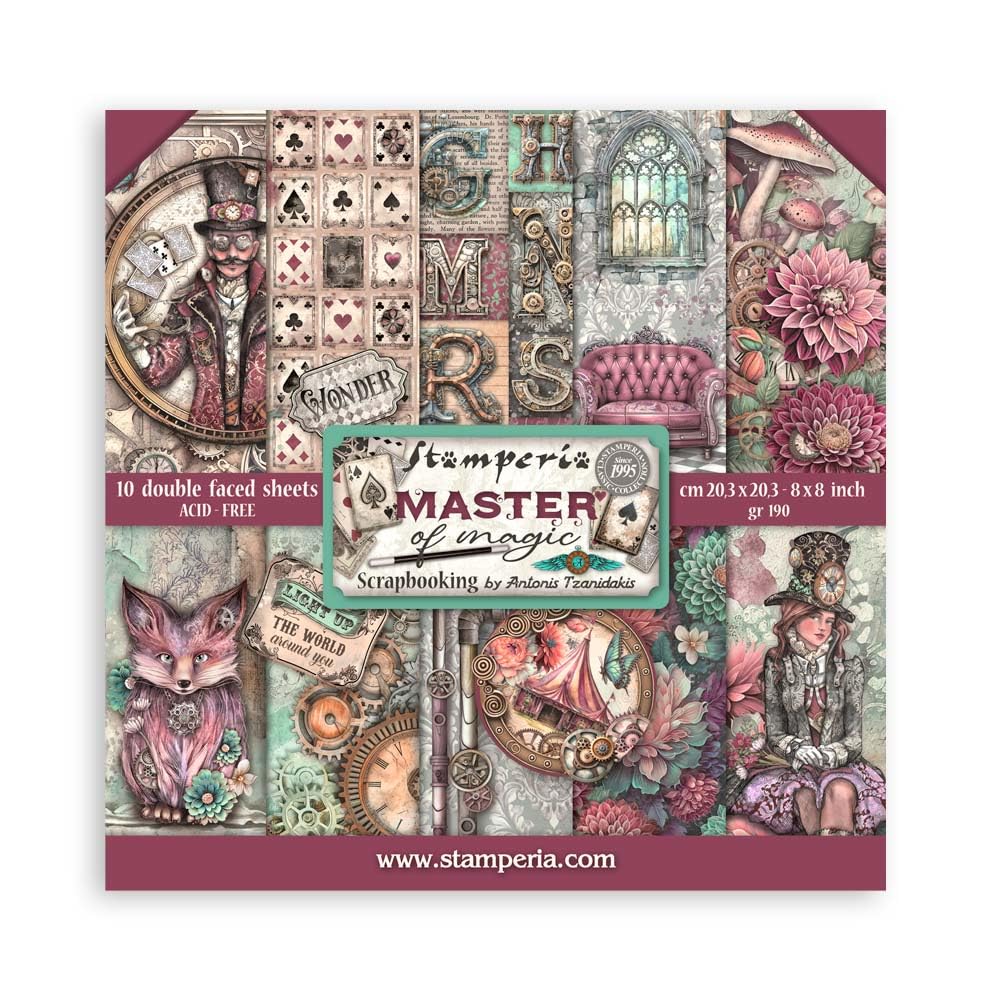Stamperia - Scrapbook Paper Pad for Scrapbooking, Albums, Card Making, Bullet Journalling and More, Acid Free, Double-Sided, Perfect for Hobbies, Crafts, and Gifting (Master of Magic) (20.3 x 20.3 cm)