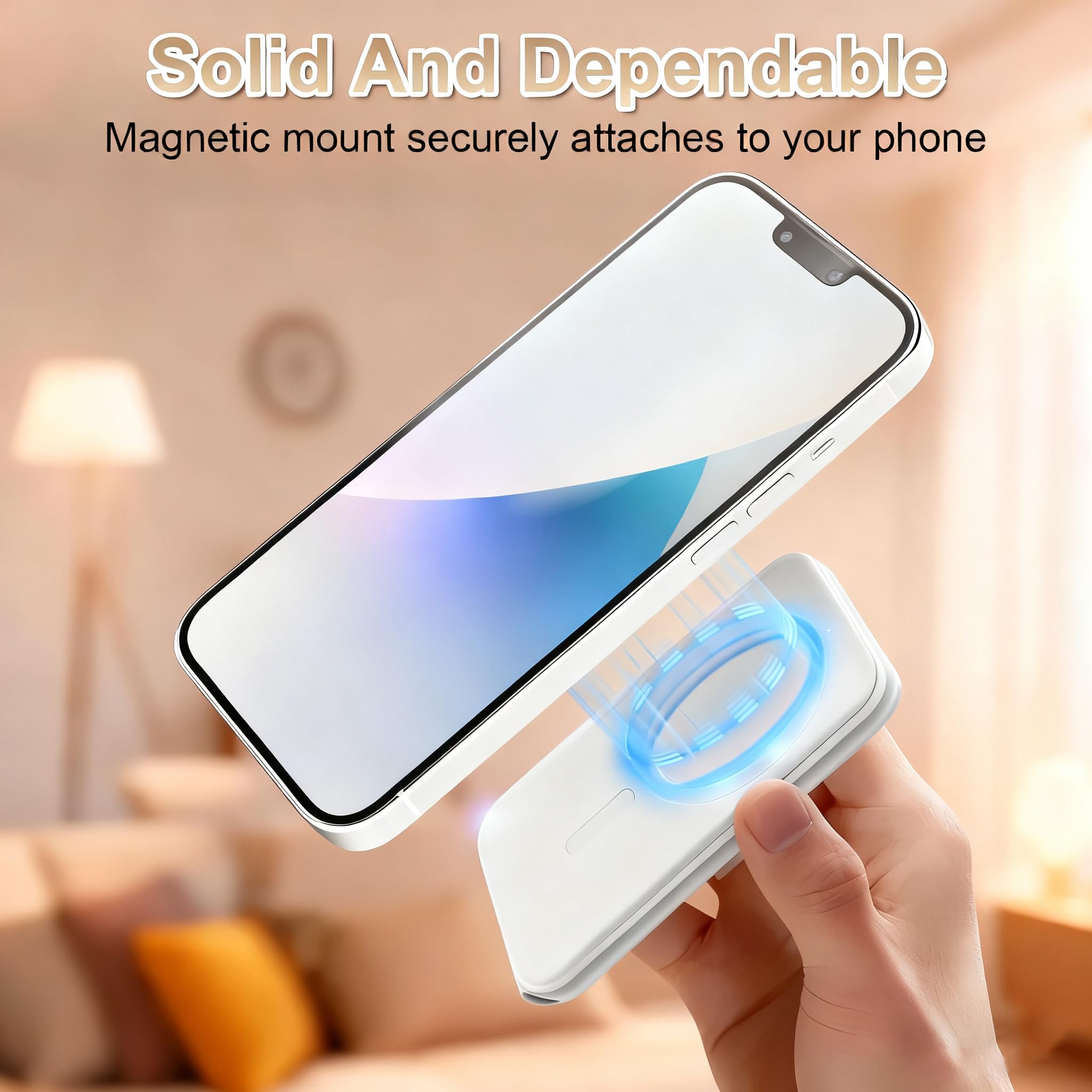 Kompatibel mit Phone 12–17 Serie, schmaler Schreibtisch, veganes Leder, inklusive 1 Magnetring, der an jeder Handyhülle befestigt werden kann (grauweiß)