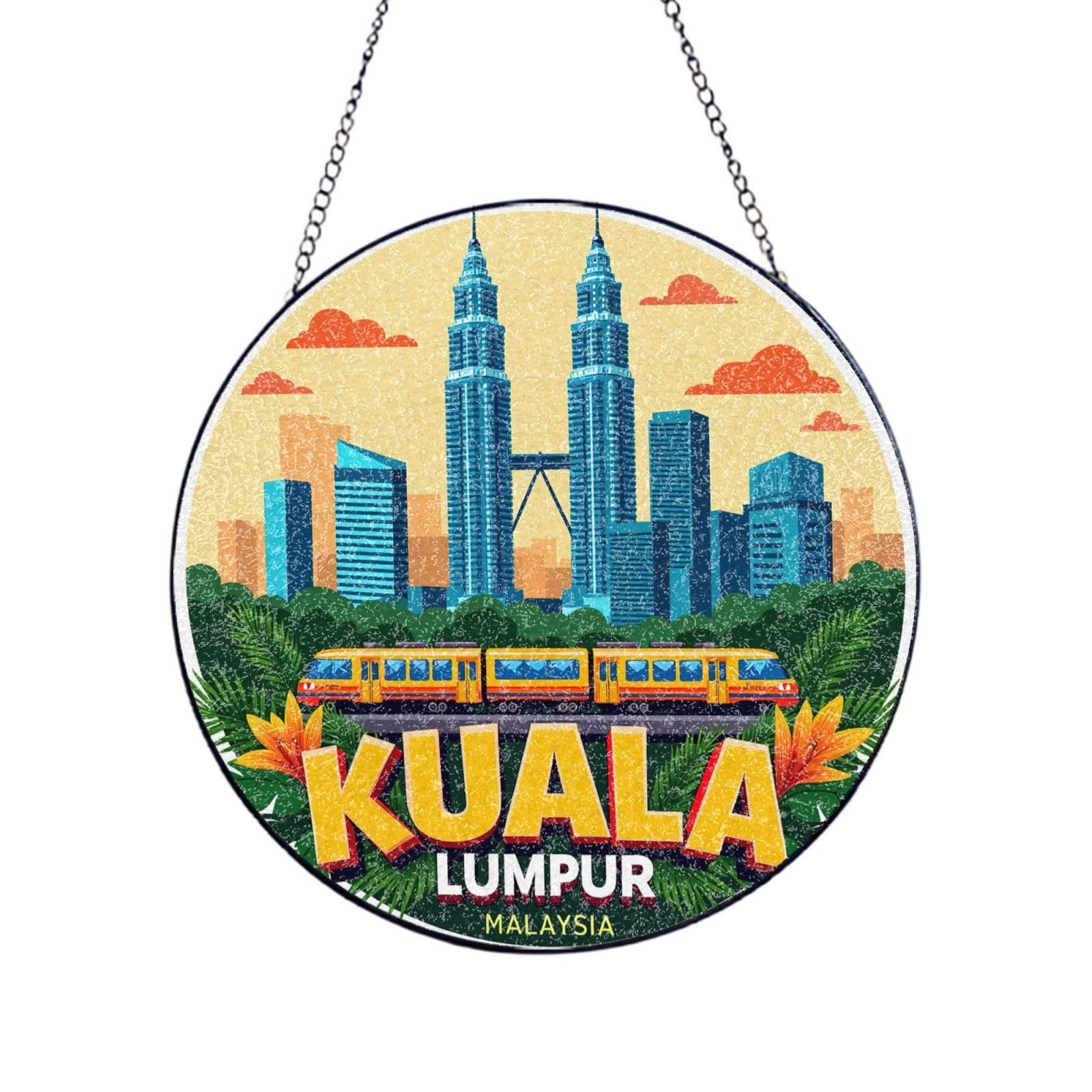 Kuala Lumpur Cityscape Print Glass Sun Catcher For Windows Hanging Garden Ornament Womens Gift