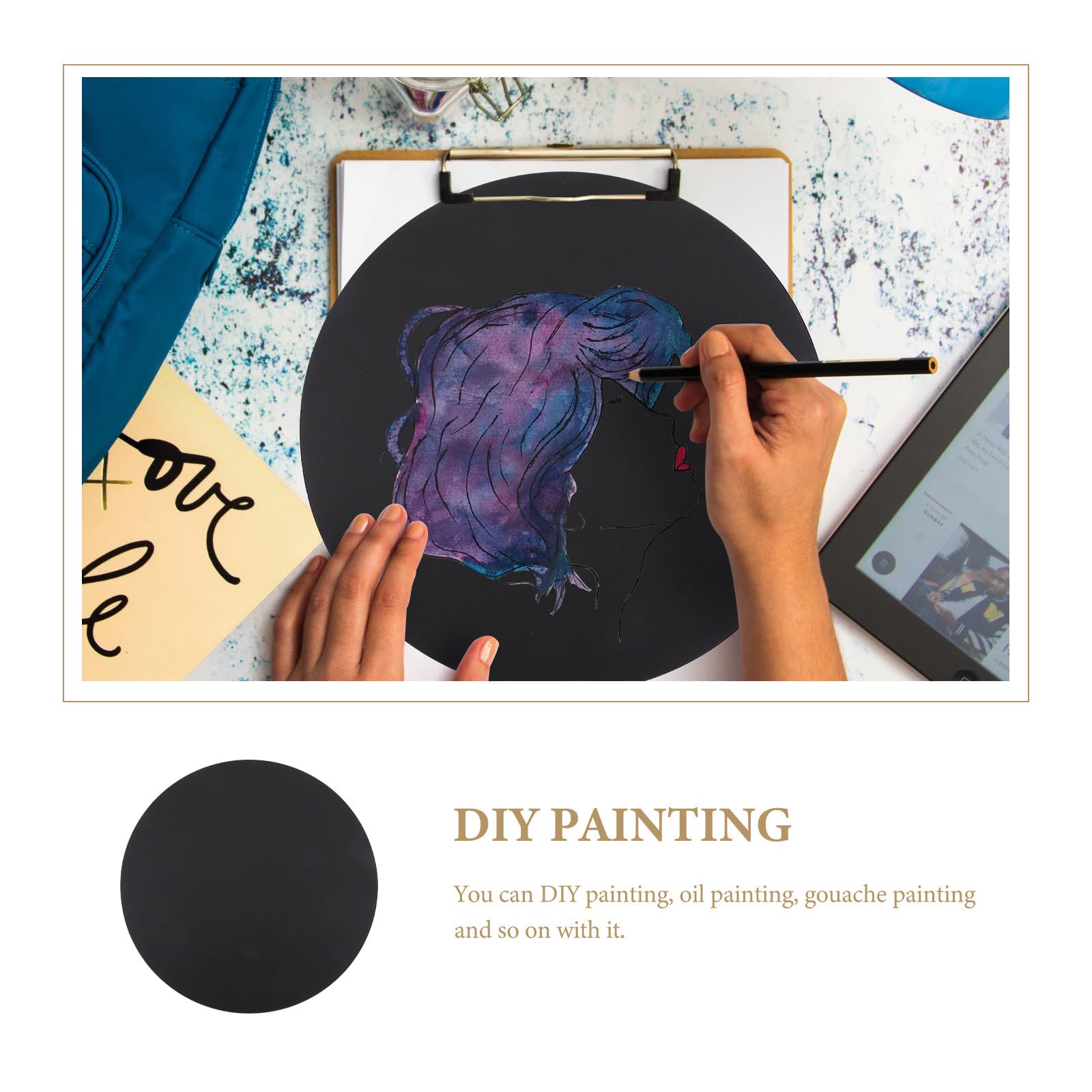 EXAOMBLE 50 Pezzi Cartoncino Spesso Rotondo in Carta Nera per Decorazioni Scuola, Progetti Artistici e DIY Painting Design Addensato per Lunga Conservazione
