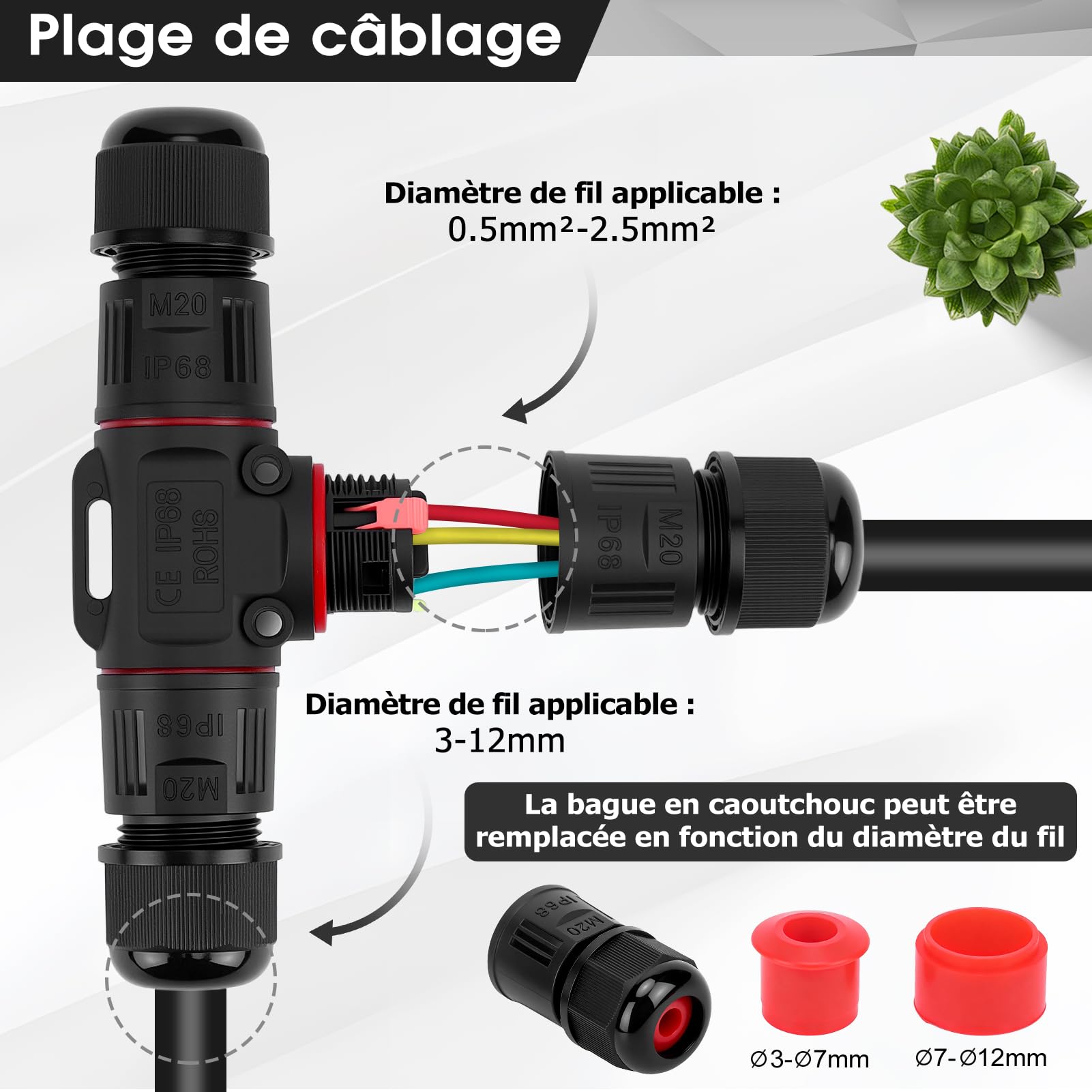 5 Pièces Connecteur Electrique Etanche IP68, 3 Fils Connecteur Etanche, Connecteurs de Câble Enterré Étanches, Forme de T, Pour Diamètre de Câble Ø3-12 Mm