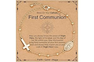 Rosary Beads Virgin Mary Cross Charm Link Chain Bracelet for First Communion and Confirmation