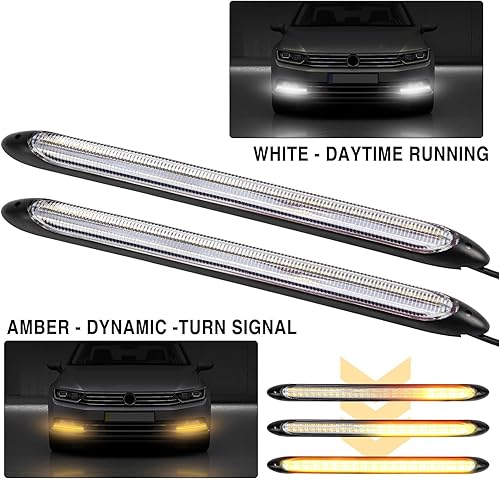 Miniatura 3 de AUTOXBERT Tira de luz LED de circulación diurna para automóvil, 2 luces de señal de giro DRL para parachoques delantero de automóvil, 9.25 pulgadas,