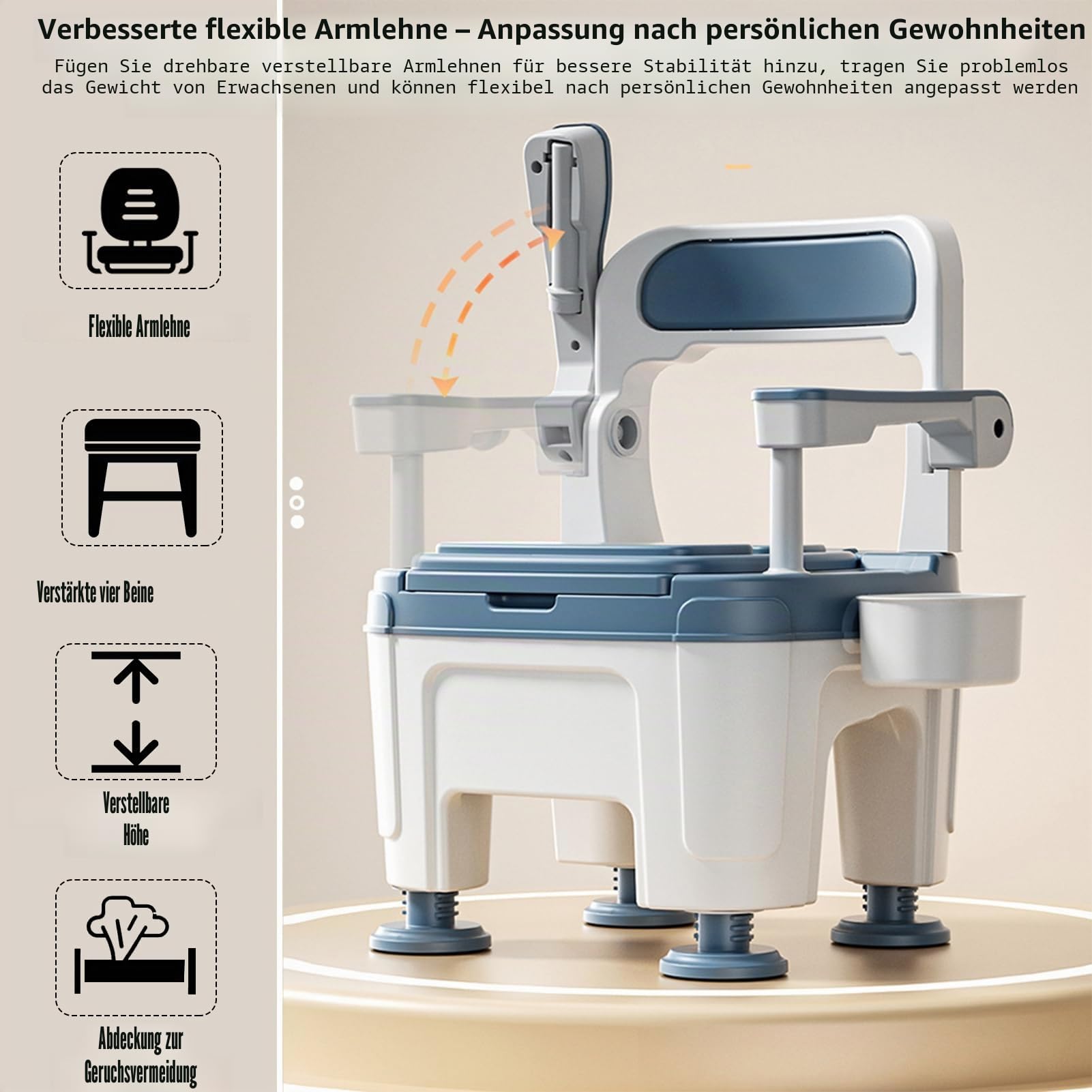 Nachtkommode, tragbare Toilette, Toilettenstuhl mit Griffen, höhenverstellbar, mobile tragbare Toilette, Erwachsenen-Töpfchenstuhl, Belastung 400 kg, für Senioren, Behinderungen, ältere
