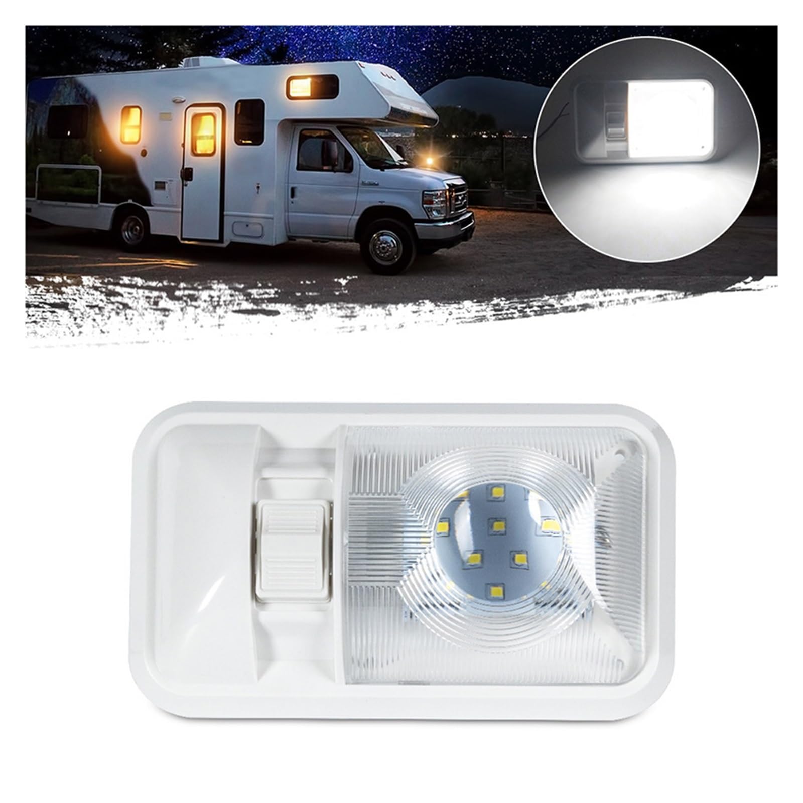 Luci per Tettuccio 1PC 12V LED RV Plafoniera Da Soffitto Con Interruttore Finitura In Cristallo Lampada Lettura Interna Per Camper Rimorchio Per Auto Barca(Short RV light)