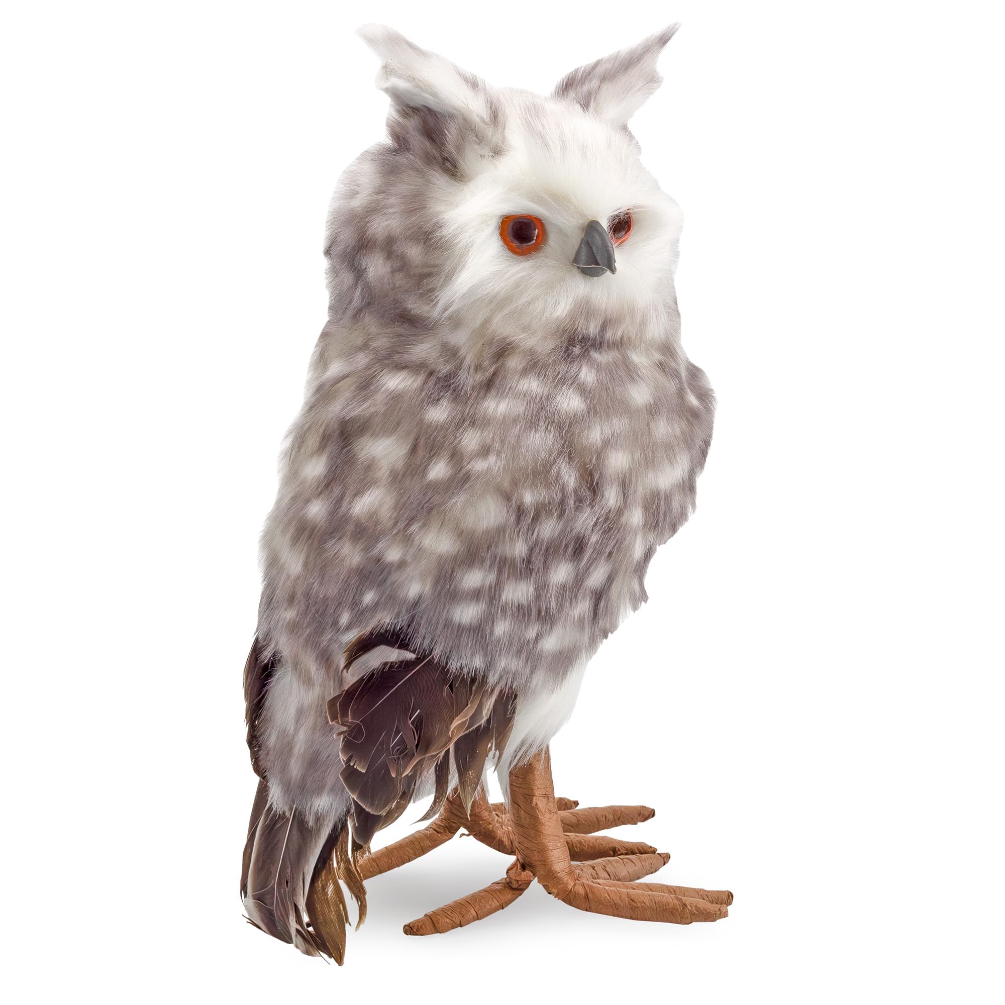 Decorae Fake Stuffed Owl Figure (Gray Spotted), for Craft, Halloween Prop or Christmas Tree Topper