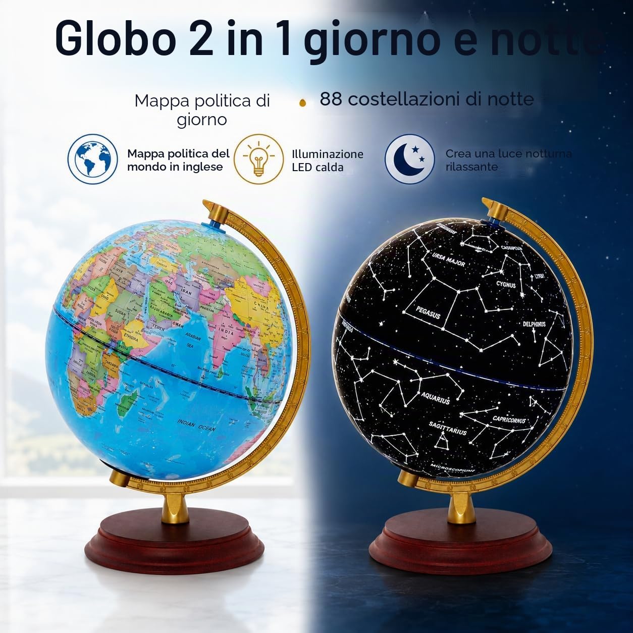 Exerz Mappamondo illuminato 20 cm mappa politica costellazione Mappamondo illuminato