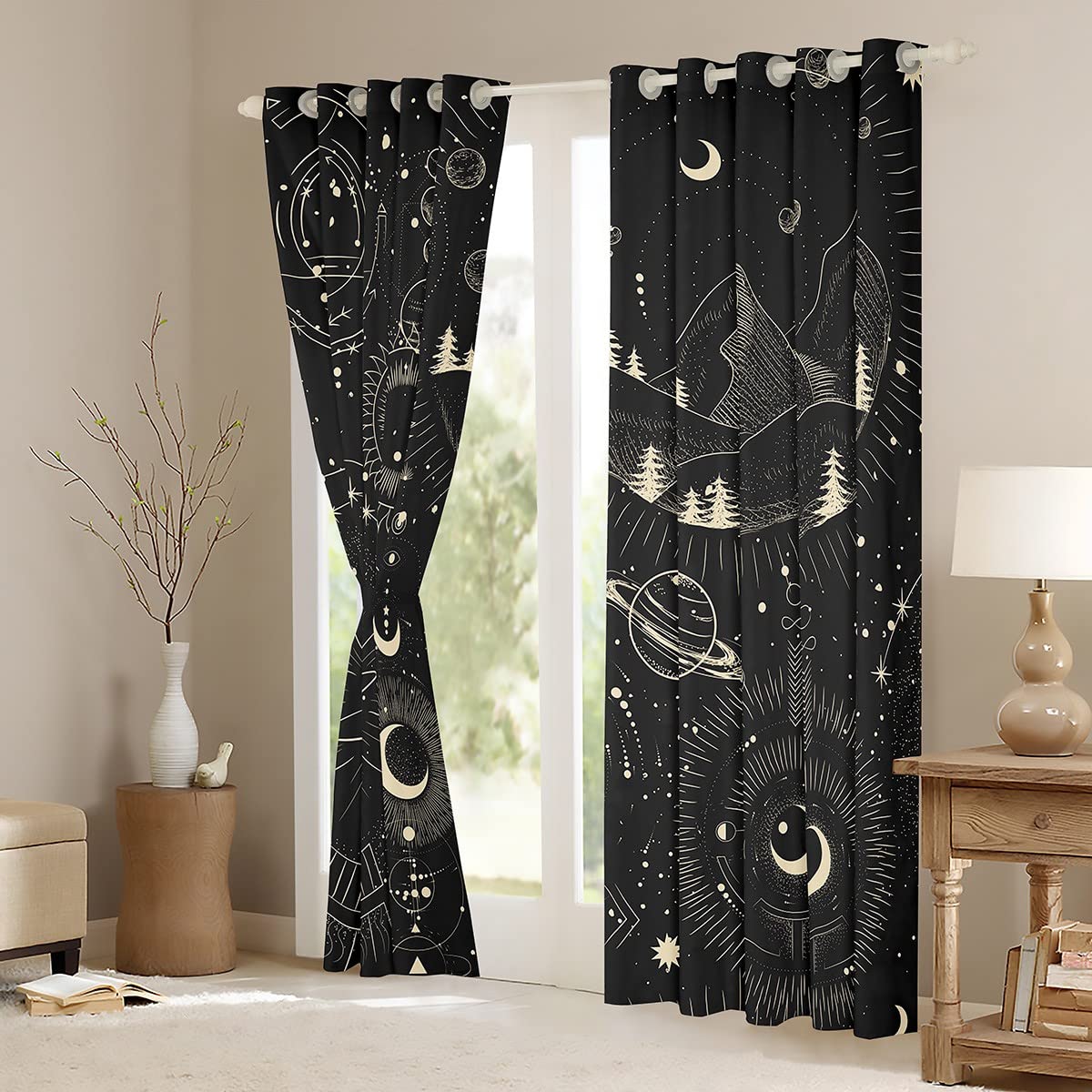 Loussiesd Zon En Maan Gedrukt Gordijnen Boho Exotische Raam Dreapes Bohemian Stijl Gordijn Voor Kinderen Volwassenen Raambehandelingen Ultra Zachte Kamer Decor Paars B 46*L 72