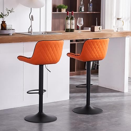 Miniatura 7 de YOUNIKE Juego de 2 taburetes de bar individuales, altura ajustable con respaldo, sillas de bar giratorias modernas de piel sintética acolchada