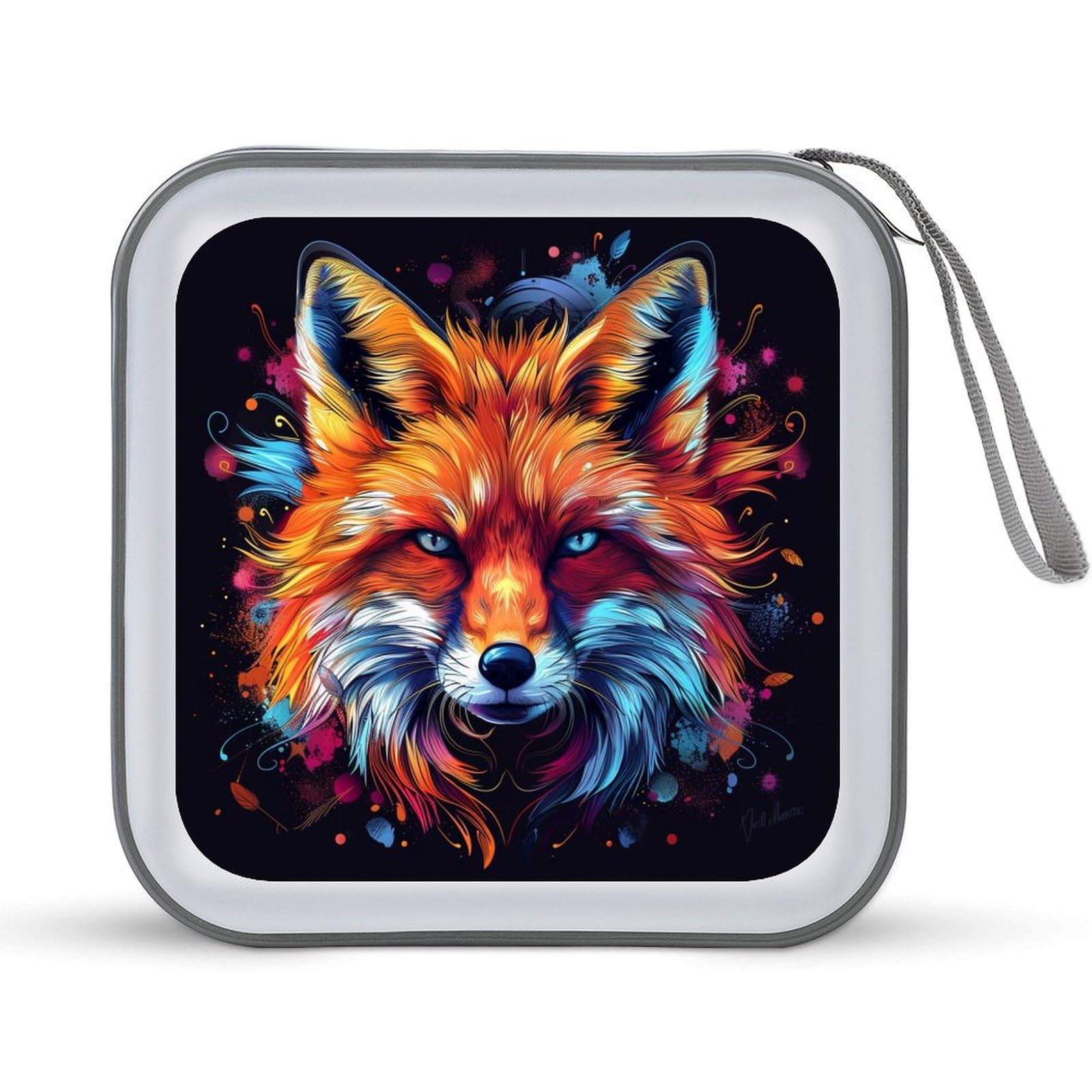 Rainbow Fox Head CD Case DVD Storage Case Portable