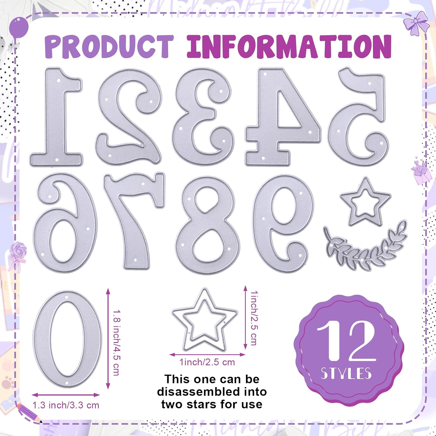 12 Pcs Number Metal Die Cuts for Card Making Arabic Numbers 0-9 Cute Stars Embossing Stencils for Decoupage Gift Birthday DIY Scrapbooking Photo Album Craft Party Decorations