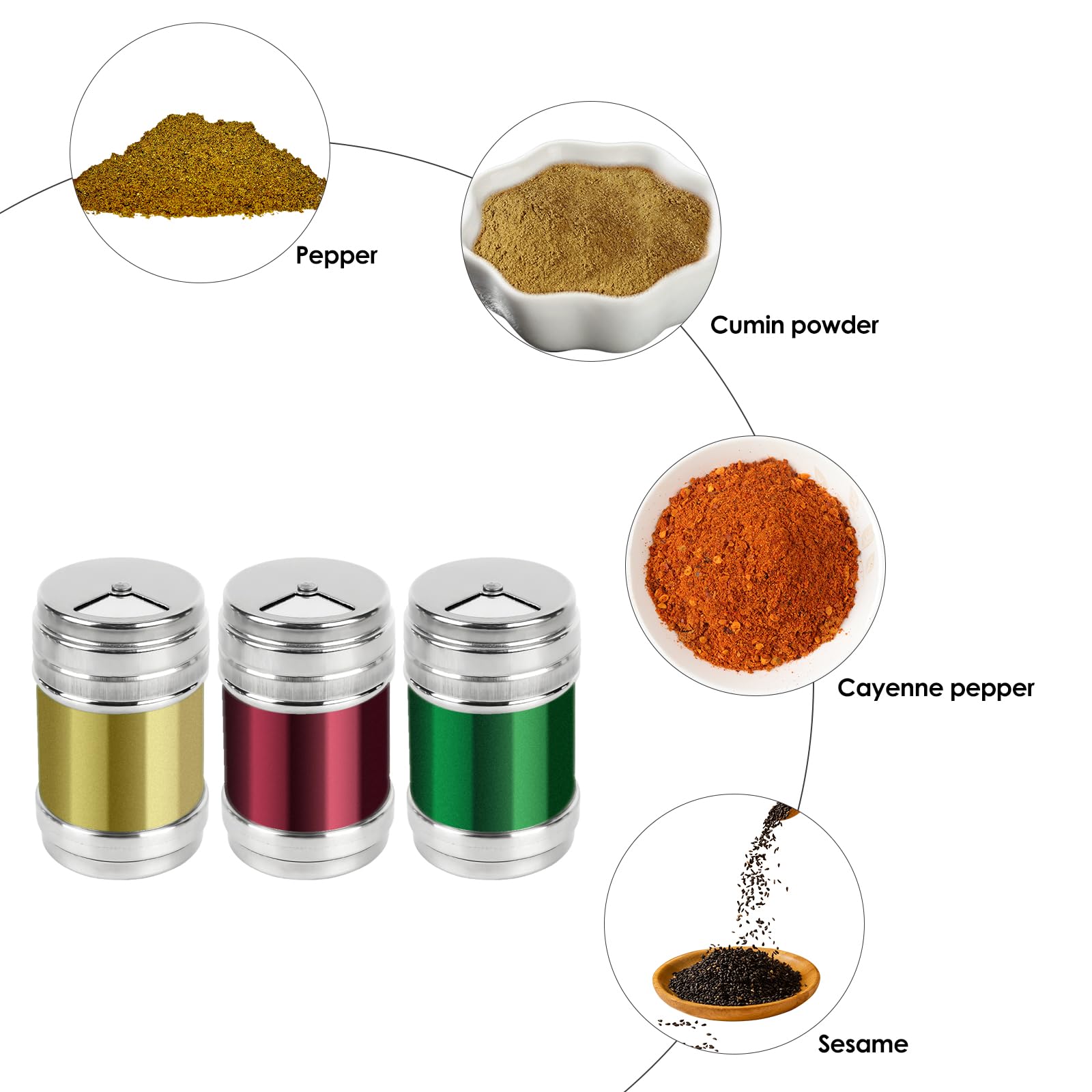 SHIDOW 4 tarros de condimentos de acero inoxidable, botellas de especias para barbacoa, salero y pimentero de primera calidad con agujeros de vertido ajustables, elegante dispensador de sal y pimienta