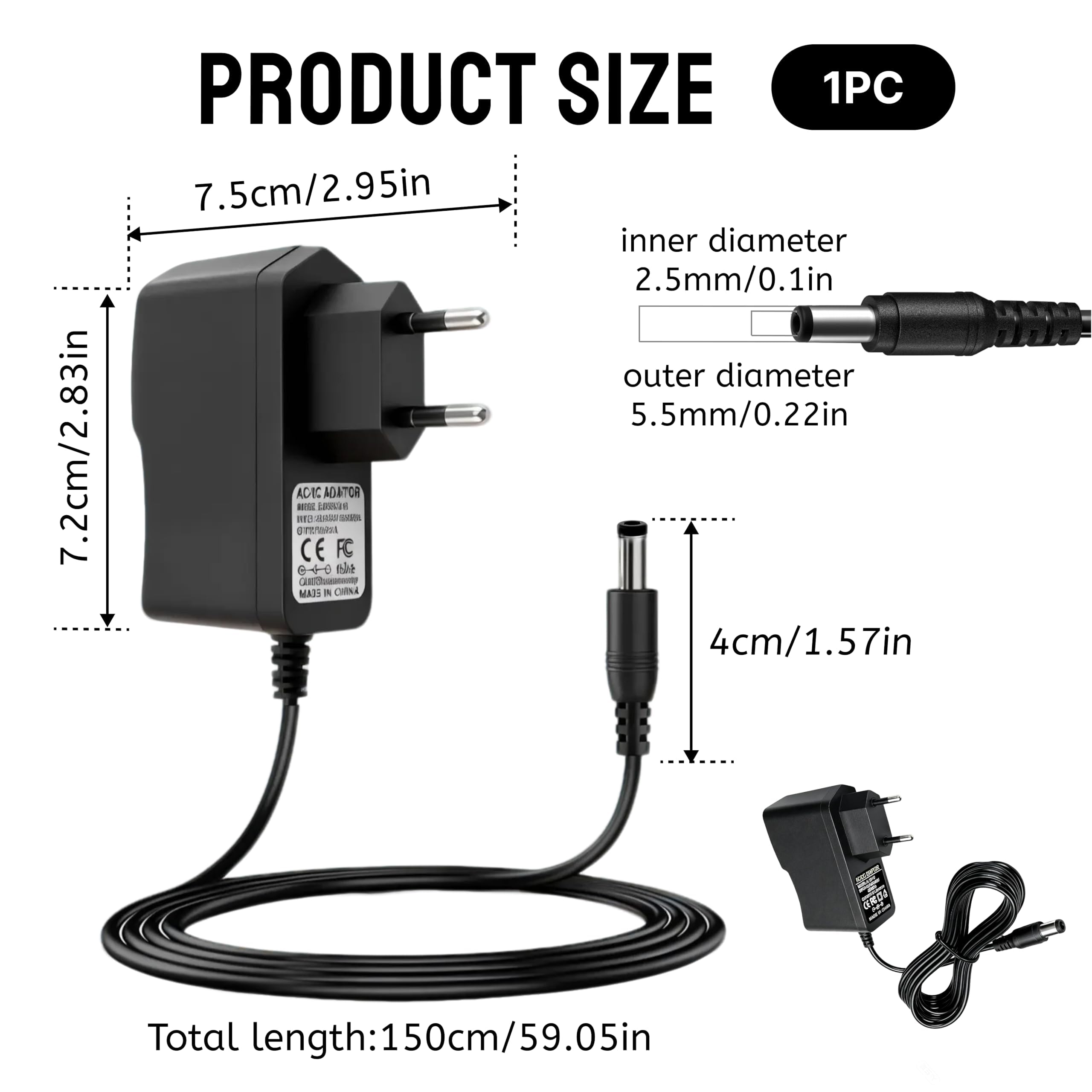 Bloc d'alimentation pour Pédale à Effet de Guitare 9V 1A, Adaptateur 9.V pour Pédale Guitare, Boss PSA-120S, JOYO, Looper, Stompbox, Clavier Casio, Alimentation DC 9V pour Pédales d'Effets