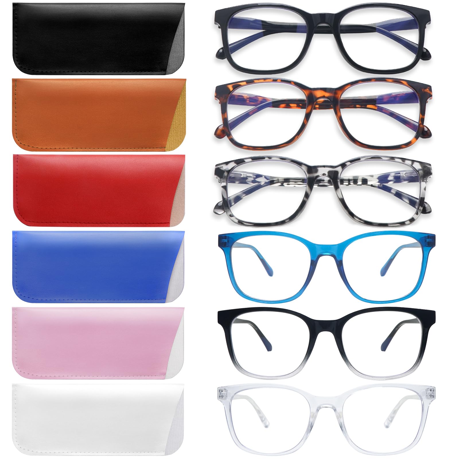 VIDEBLA Reading Glasses 6 Pack Blue Light Blocking Computer Readers for Women Men Anti UV Glare Eyeglasses with Leather Case (1-(6glasses 6 Holster), 1.25, multiplier_x)