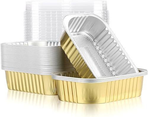 Miniatura 10 de Beasea Mini moldes para pan con tapas, 6 pulgadas, paquete de 50 moldes ovalados ovalados para hornear, color negro y dorado, desechables con tapas,