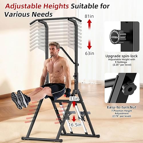 Miniatura 3 de Barra de dominadas de pie, estación de inmersión de torre de potencia ajustable, barras de dominadas multifuncionales de entrenamiento de fuerza con
