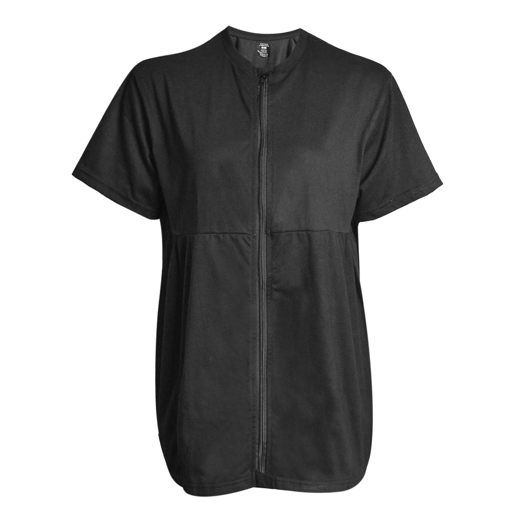 Inspired ComfortsWomen's Mastectomy Recovery Stick On Front Open Collared Half Sleeves Top with Drain Pockets