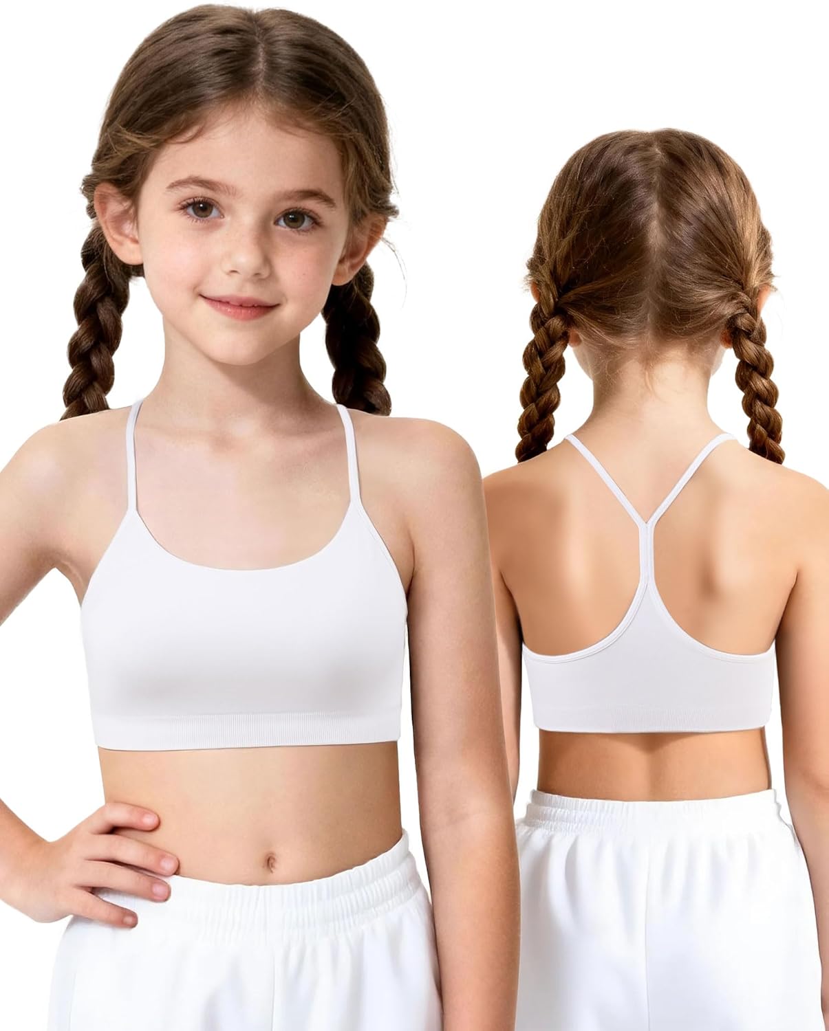 Seamless Sports Bra for Girls Teens Spaghetti Strap Y Back Training Bra Comfort Crop Top with Removable Padding