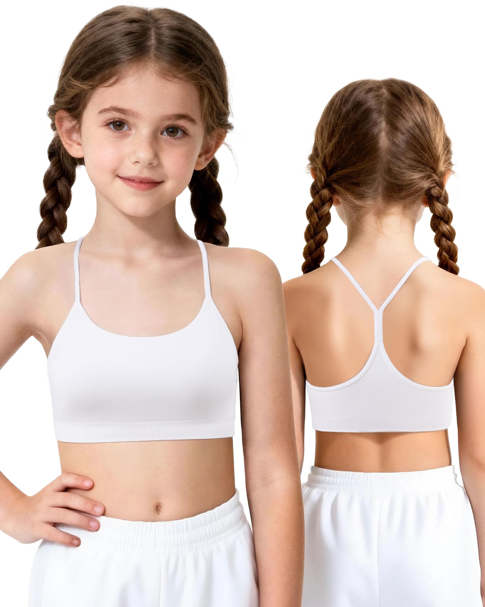 Seamless Sports Bra for Girls Teens Spaghetti Strap Y Back Training Bra Comfort Crop Top with Removable Padding