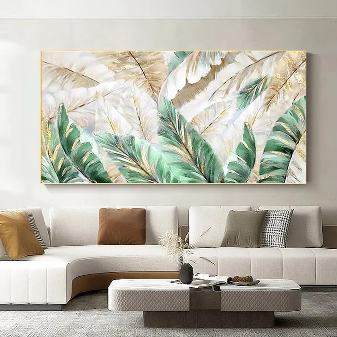 Cuadro decorativo de pared verde, pintura personalizada, decoración de primavera, obra de arte moderna (70 x 140 cm)
