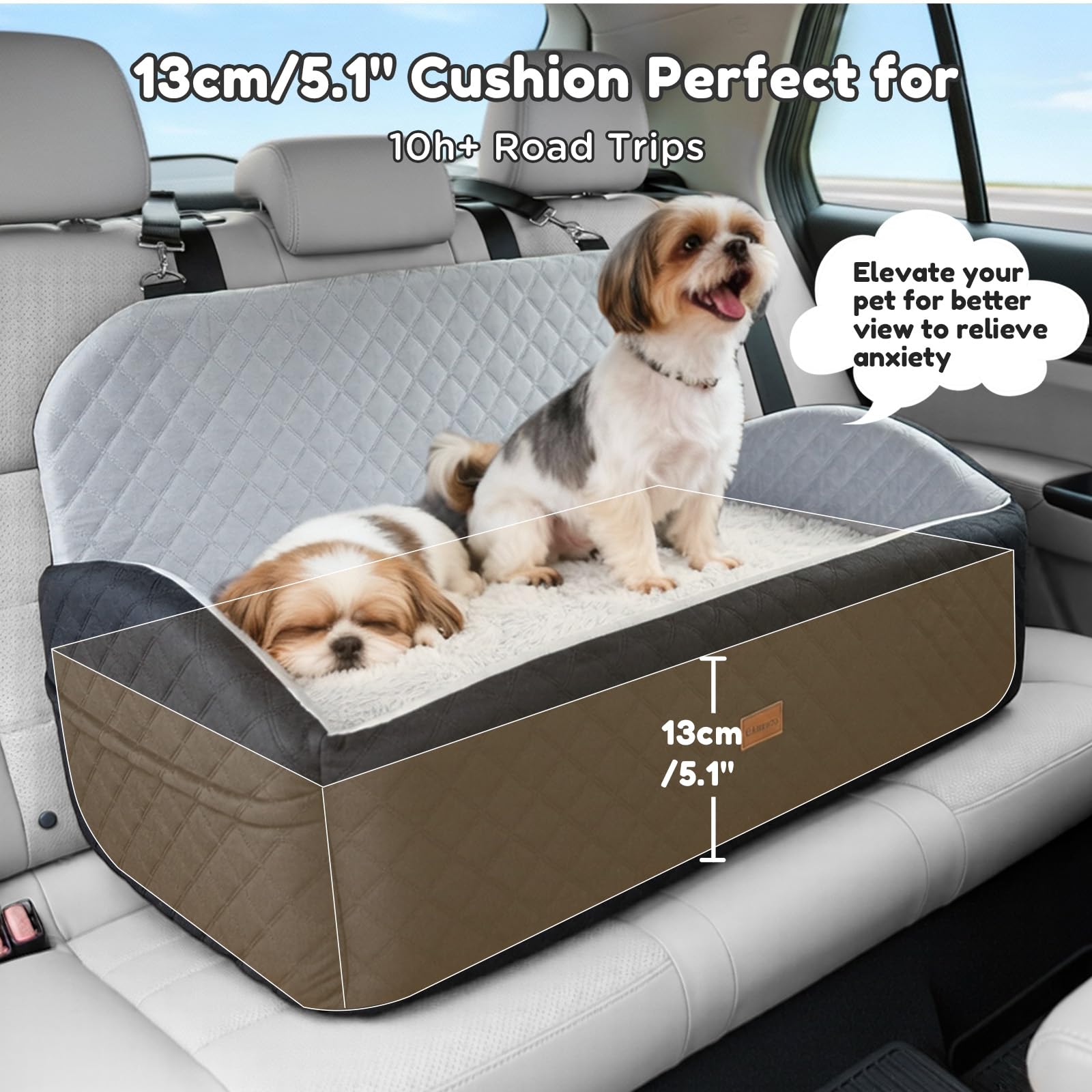 Gimars Reversibile Seggiolino Auto Per Cani conPeluche Lungo/Corto Cuscino sedile Per Cani Piccoli/Medi Fino A 27kg, Sfoderabile Lavabile Trasportino Per Cani Auto Con 13cm 28D Egg-Crate Schiuma, L