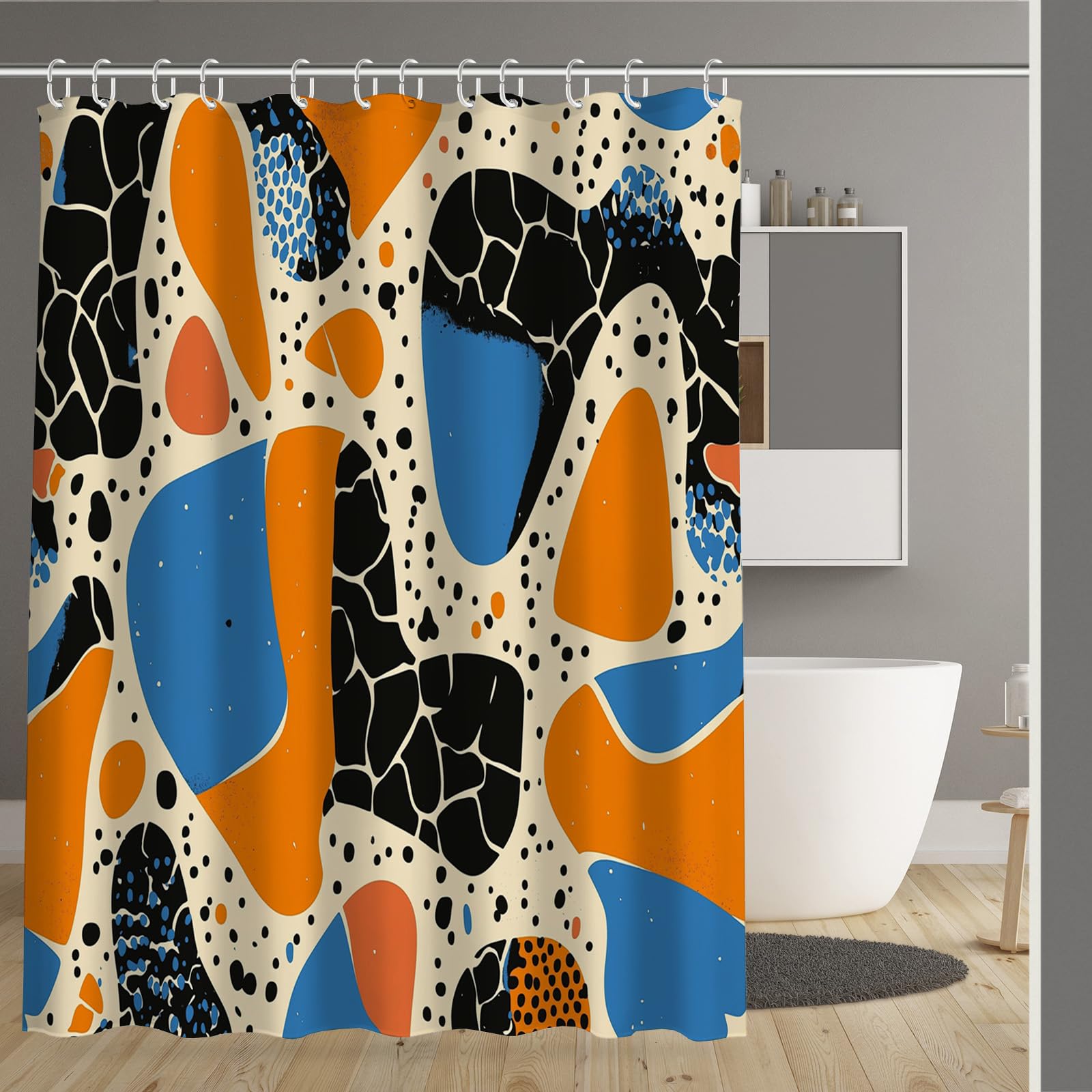 Rideau de douche imperméable terrazzo lavable 180x180 cm avec anneaux pour baignoire