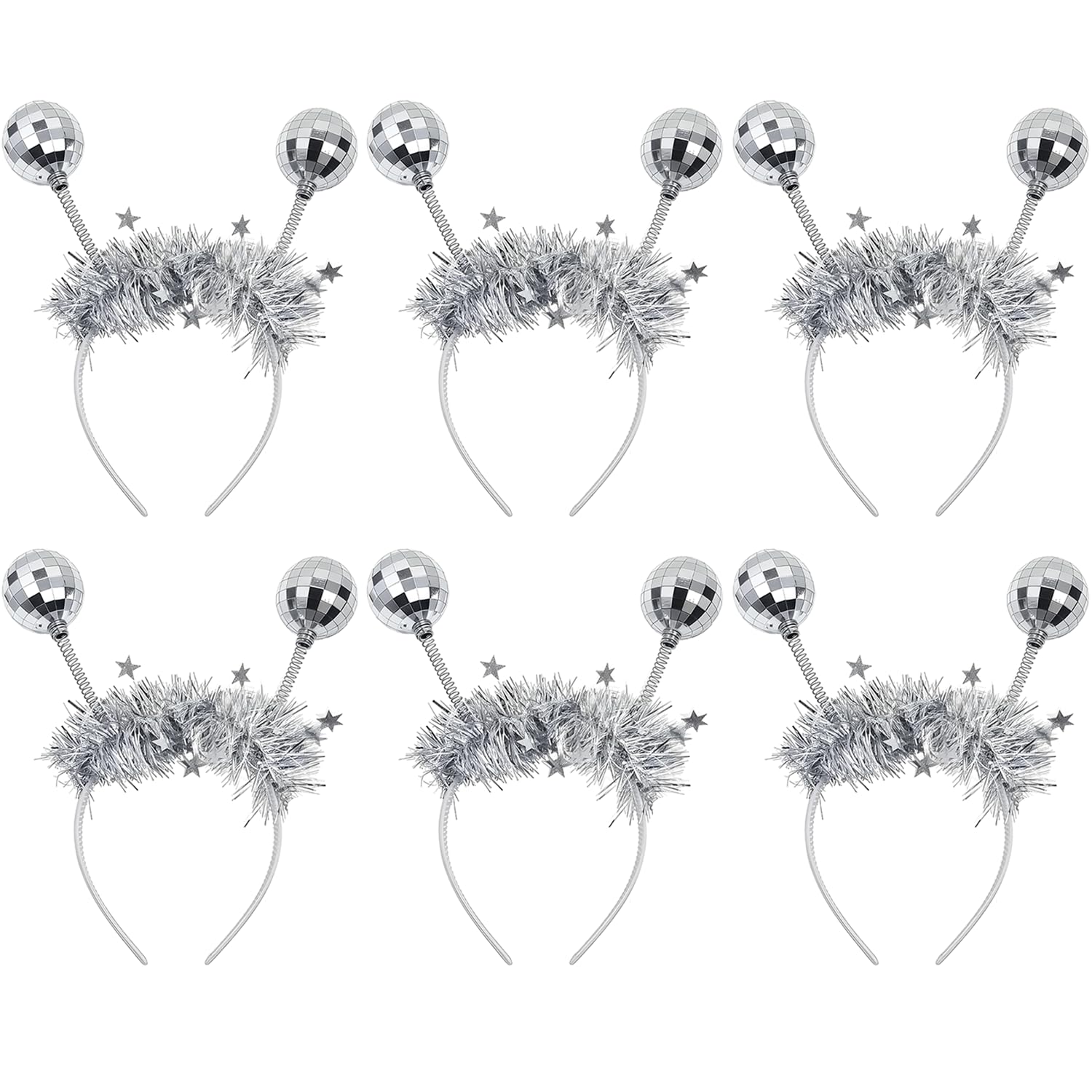 Lezevn 6 Pieces Disco Balls Headband，Unisex Disco Costume Accessories，Alien Headband for Halloween Christmas Accessories