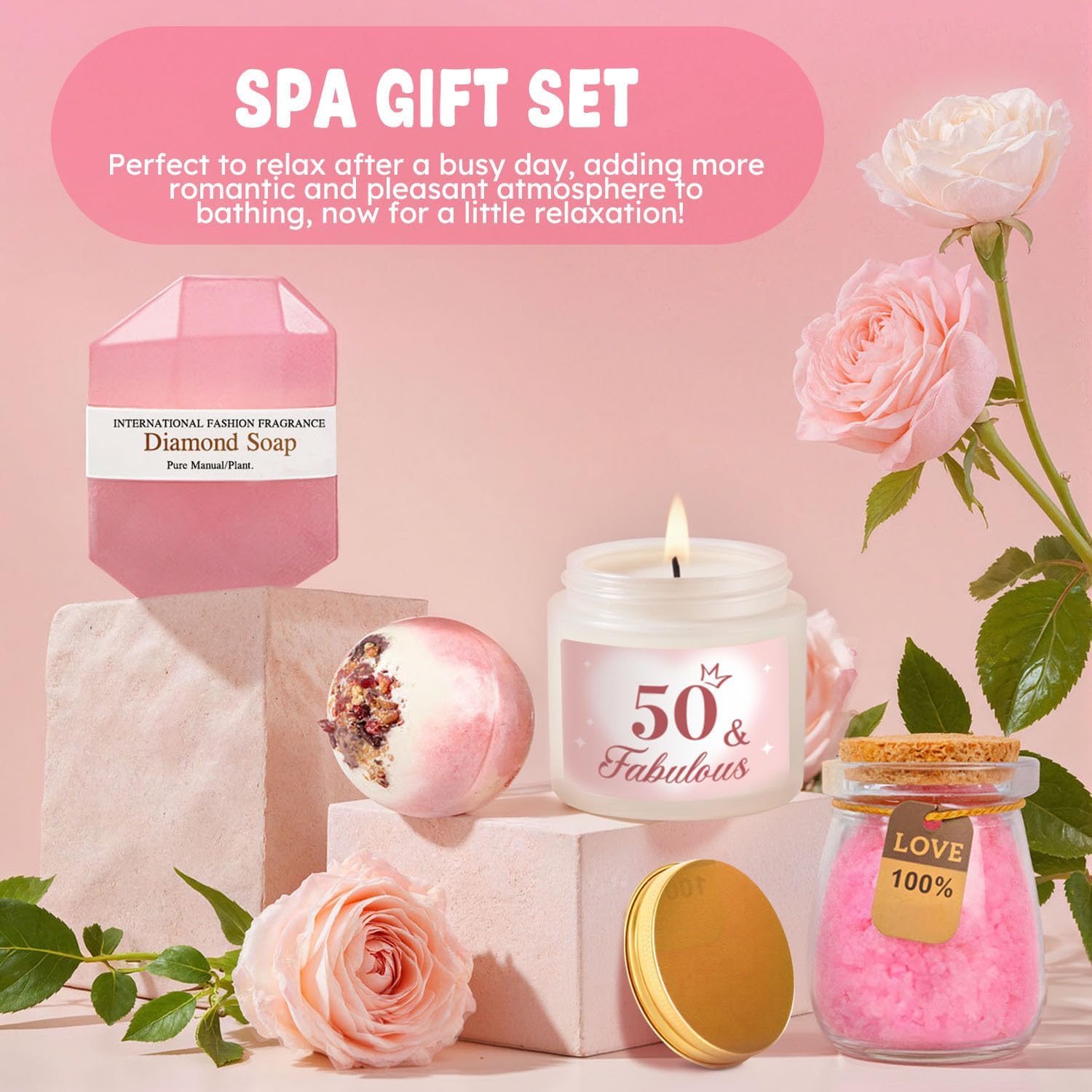 50th Birthday Gifts for Her, 50th Birthday Gifts for Women Self Care Relaxing Spa Basket Fabulous 50 Year Old Birthday Gift for Her 50 Year Old Gift Presents Ideas for Mom Wife Sister Friend Coworker - Image 4