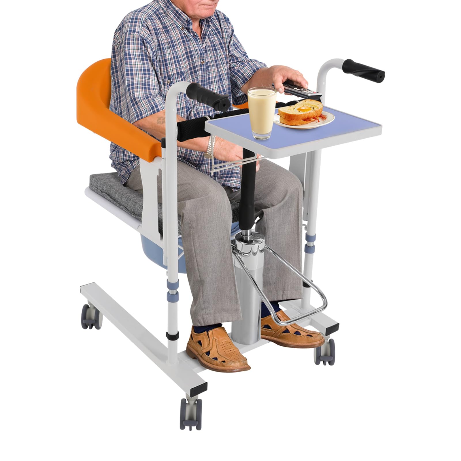 Sollevatore per pazienti, sedia a rotelle per anziani, con ruote, altezza regolabile 42 – 60 cm, sedia a rotelle per WC, per anziani, donne incinte, persone (arancione)