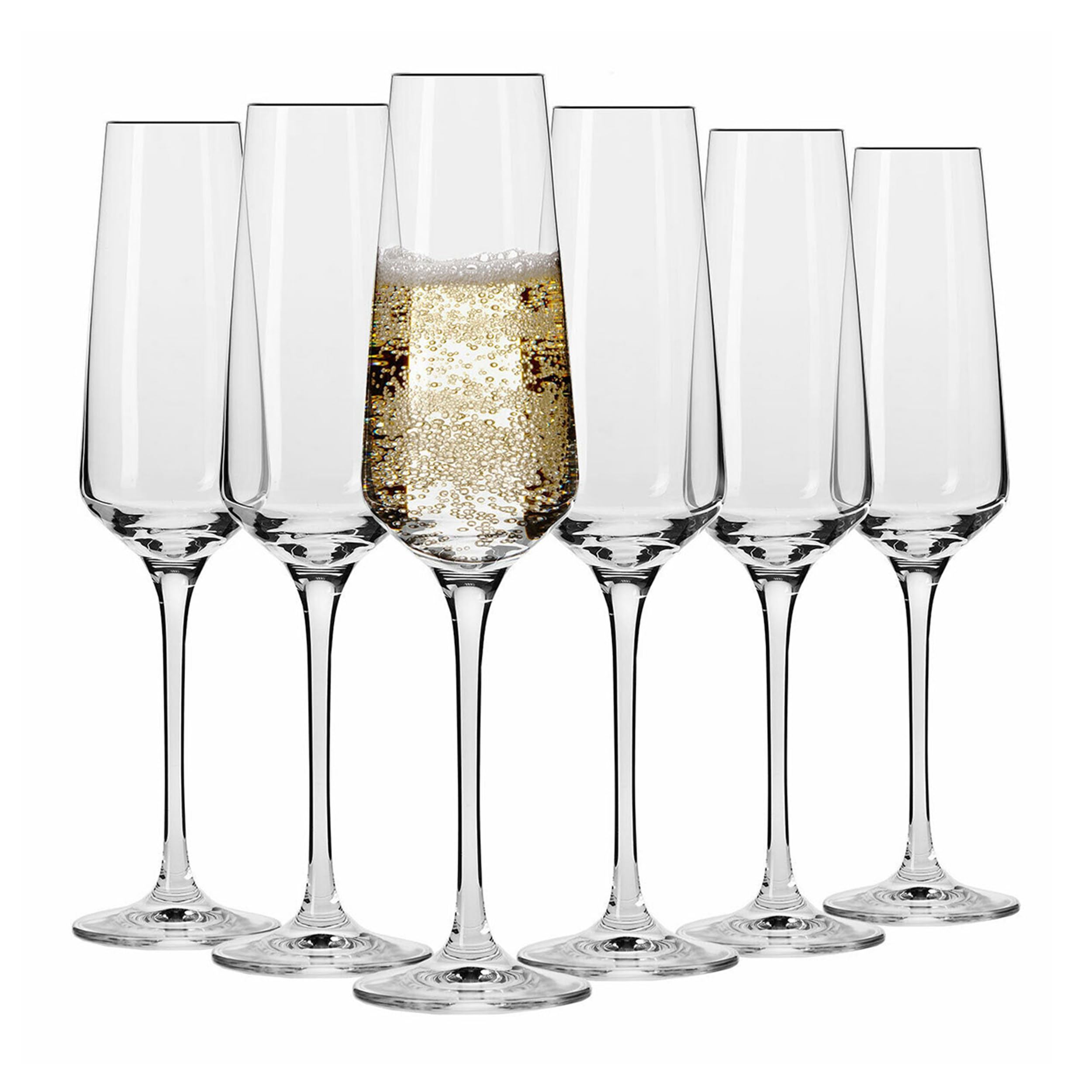 KROSNO Crystal Champagne Flute Glass | Set of 6 | 6.1 oz | Avant-Garde Collection | Perfect for Home, Restaurants and Parties | Dishwasher Safe