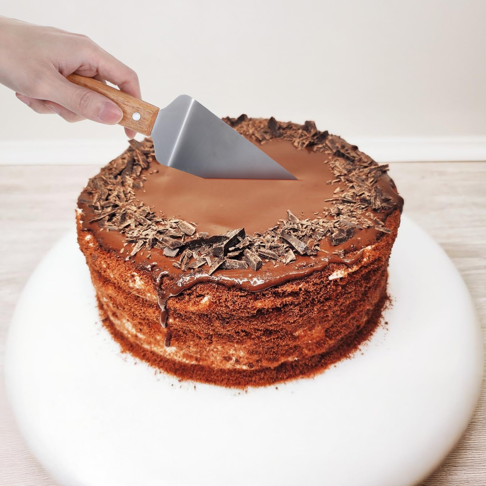 12 espátulas para servir pizza, con mango de madera, de acero inoxidable, aptas para pizza, fáciles de agarrar, espátulas para tartas, cuchillos y pasteles