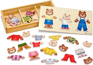 Melissa & Doug Mix 'n Match Wooden Bear Family Dress-Up Puzzle with Storage Case (45 pcs)