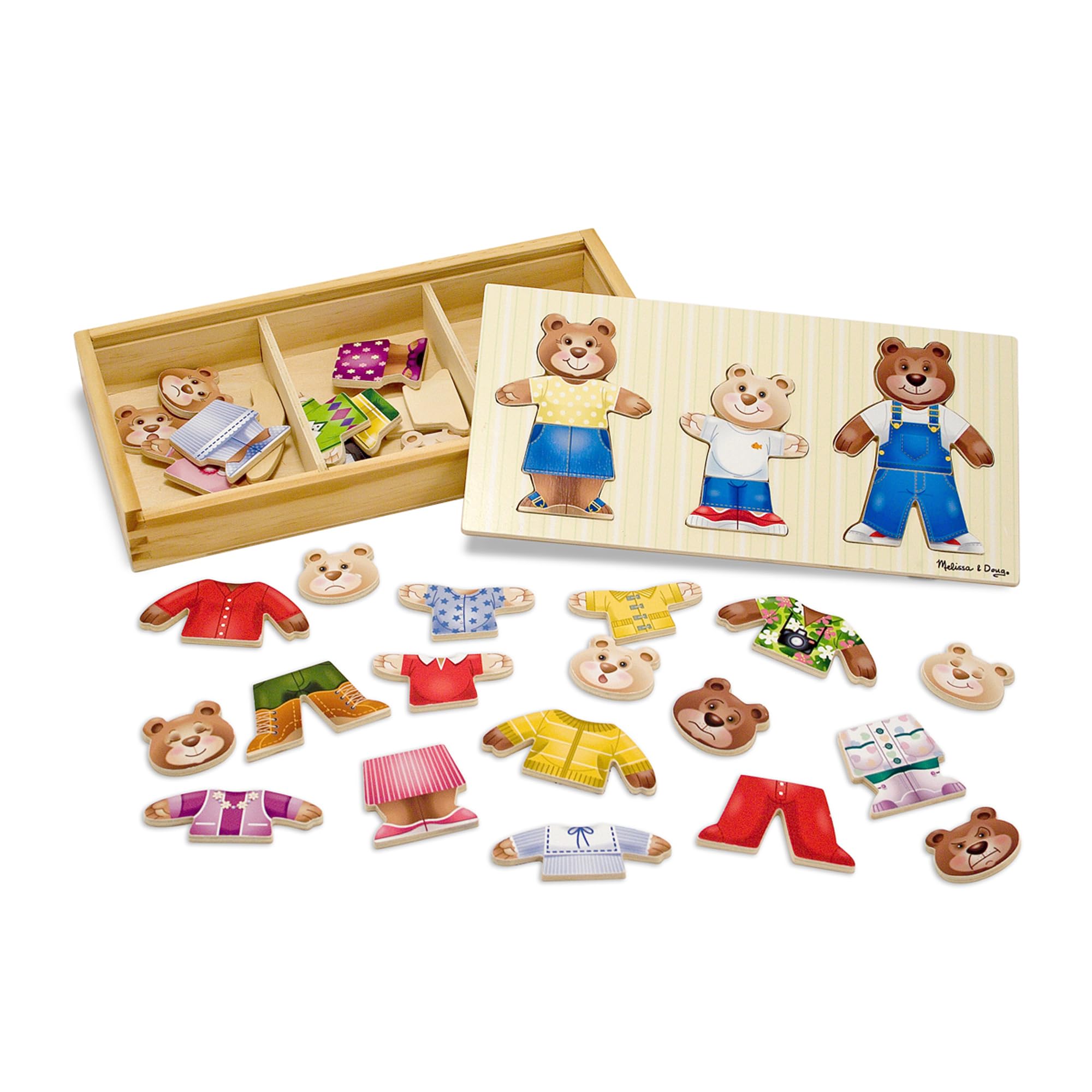 Wooden Bear Family Dress-Up Puzzle, 45 Pieces Mix and Match Outfits, Sorting & Matching Toy with Storage Case, Educational Puzzle for Toddlers Ages 3+