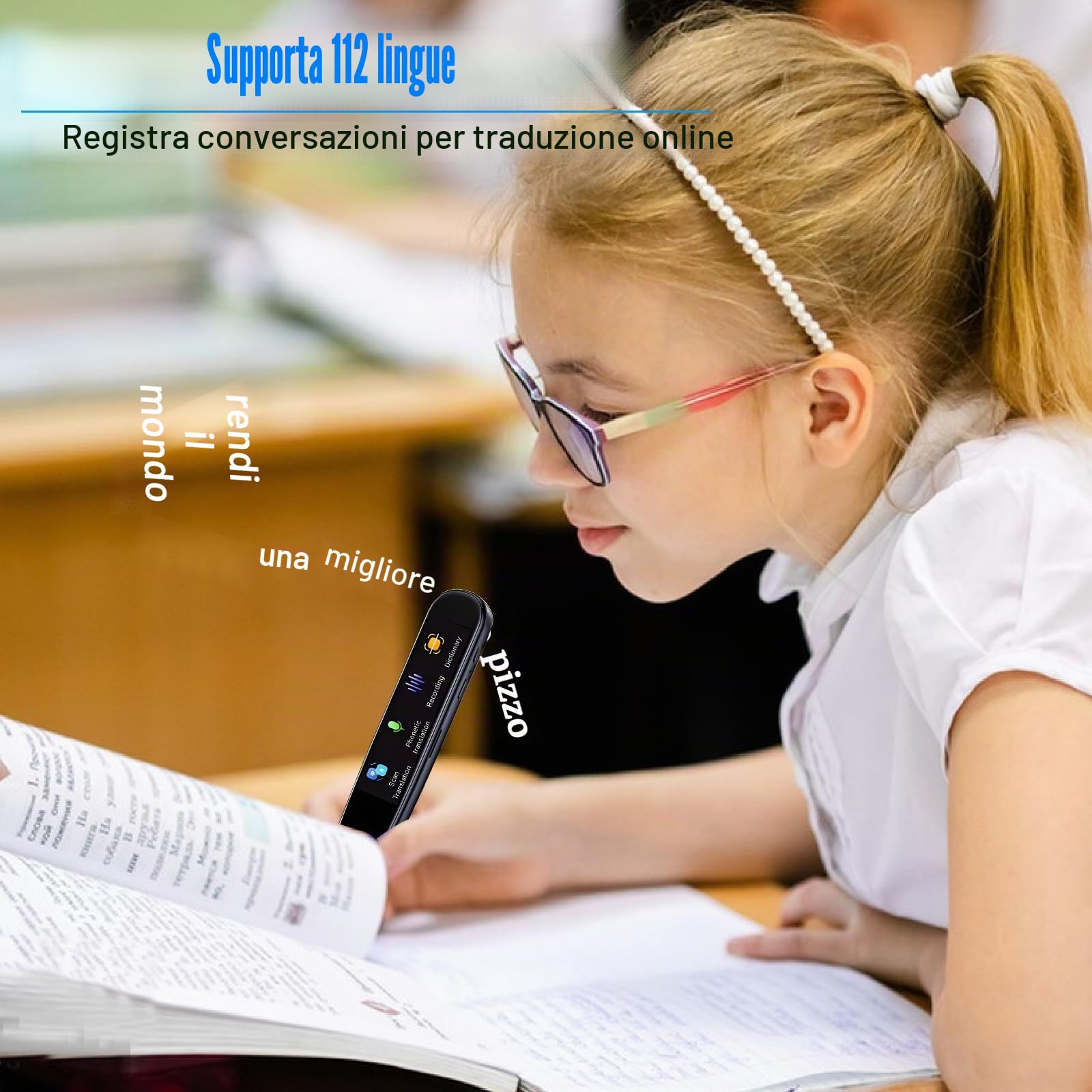 Traduttore Penna Traduttore Online 112 Lingue Scan Reader Penna per Dislessia Traduttore Portatile Multifunzionale Supporta Discorso e Scansione a Testo per riunioni, Apprendimento, Viaggi
