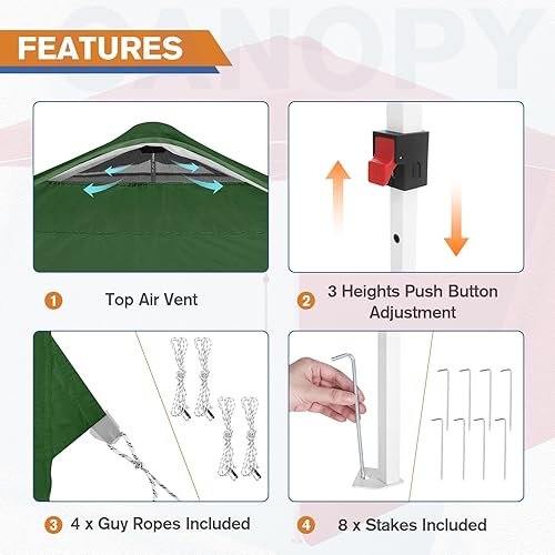 Miniatura 6 de EAGLE PEAK Toldo Emergente con 1 Pared Lateral, Carpa para Eventos de Fácil Instalación, Sombra Solar para Exteriores, Bolsa de Transporte con Verde