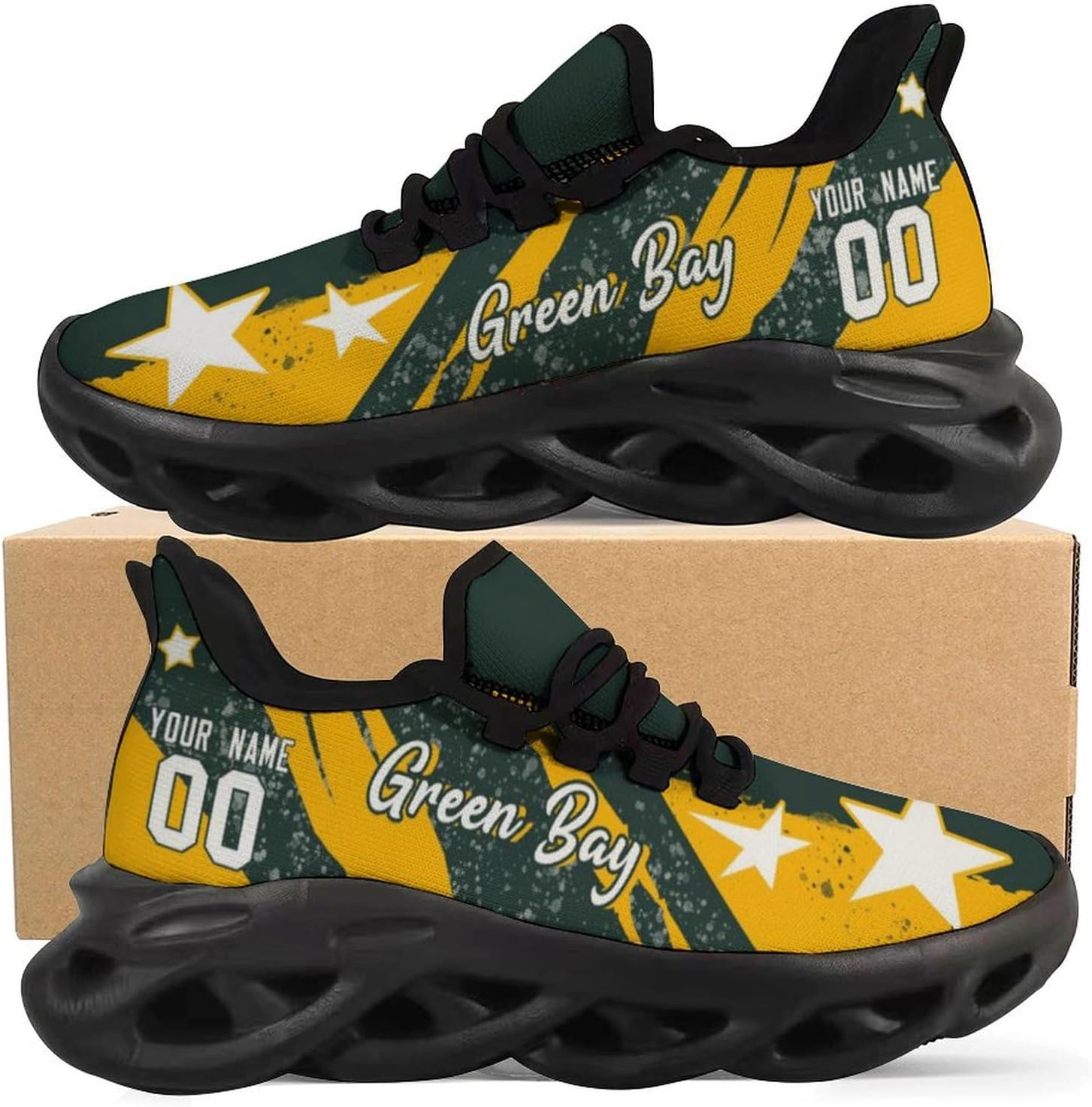 Custom Football Sneakers for Men Women City Flex Star Shoes Personalized Name Number Fans Gifts Athletic Breathable Casual Black