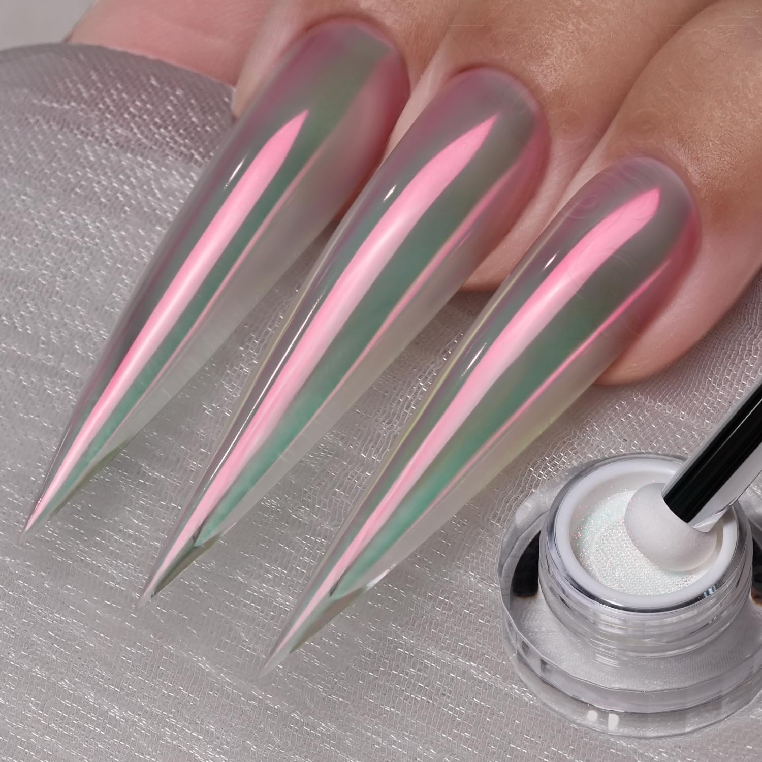 YOKEFELLOW GleamTap Cushion Aurora Chrome Nagellackpulver – Meerjungfrau-Aurora-Effekt, Glitzer-Dekoration für die Nagelkunst (GT112 Golden Hour/Violettblau mit hellorangefarbenem Schimmer)