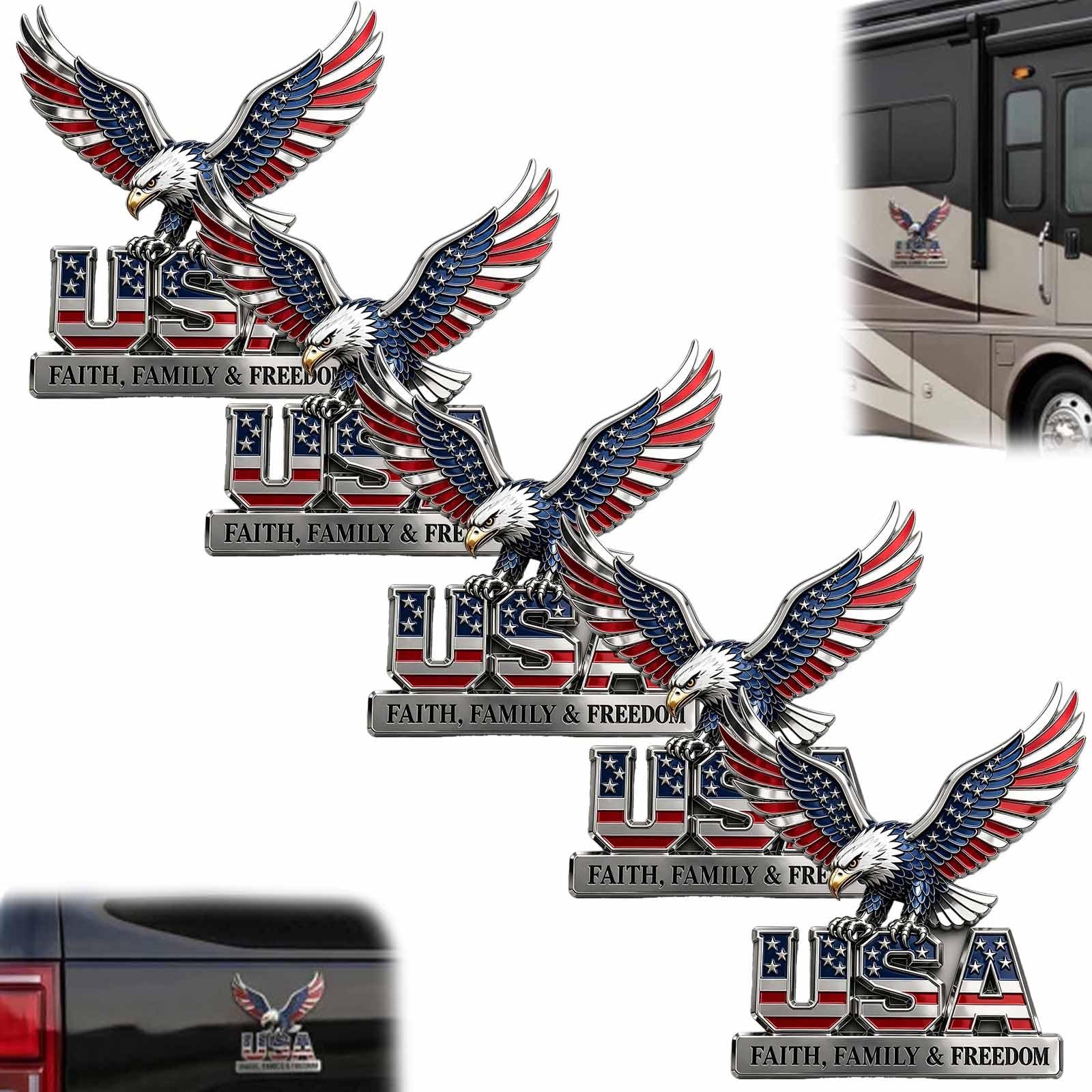 USA Faith Family & Freedom Metallemblem, 250. Jahrestag Flagge Metallemblem, Eagle of Freedom Patriot Abzeichen for LKW, SUV, Wohnmobil, Motorrad(5pcs)