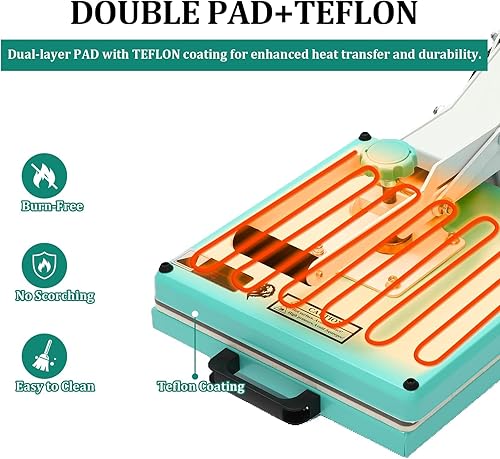 Miniatura 7 de Prensa de calor de 15 x 15 pulgadas, máquina de prensa profesional digital, calentamiento rápido, calidad industrial con presión ajustable, máquina