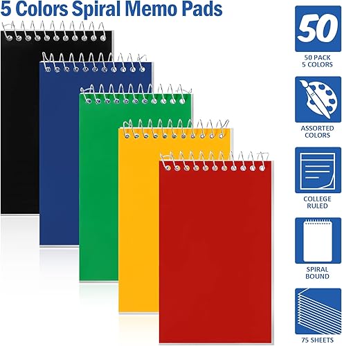 Miniatura 4 de Top Bound - Bloc de notas de 3 x 5 pulgadas cuadernos pequeños de 75 hojas cuaderno de espiral superior con rayas mini bloc de notas cuaderno de
