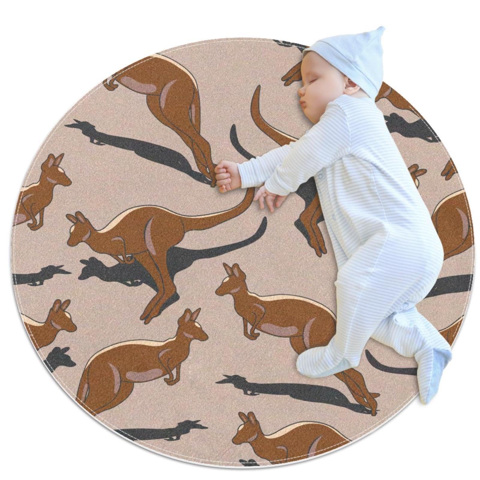 Tapis de salle de bain kangourou rond 1m antidérapant et doux pour chambre d'enfant