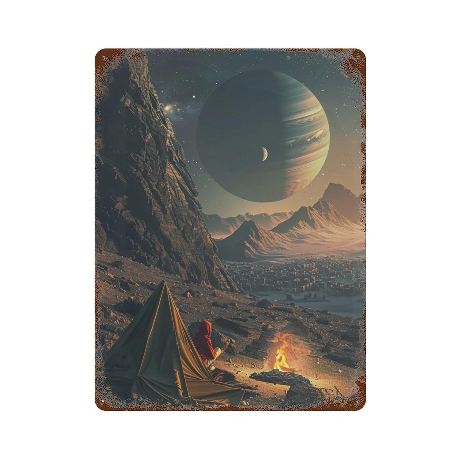 WUJHGRSG Mosaic Starlit Planet Campfire 02 Wall Art Retro Iron Vintage Metal Tin Sign Poster Modern Decor for Home Cofffee Club Bar Shop Style 40x30cm