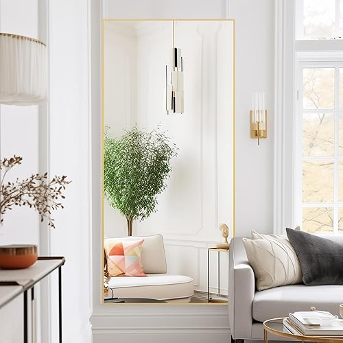 Miniatura 6 de Beauty4U Espejo grande de longitud completa de 71 x 32 pulgadas con soporte, espejo dorado de cuerpo completo, marco de metal, espejo templado de