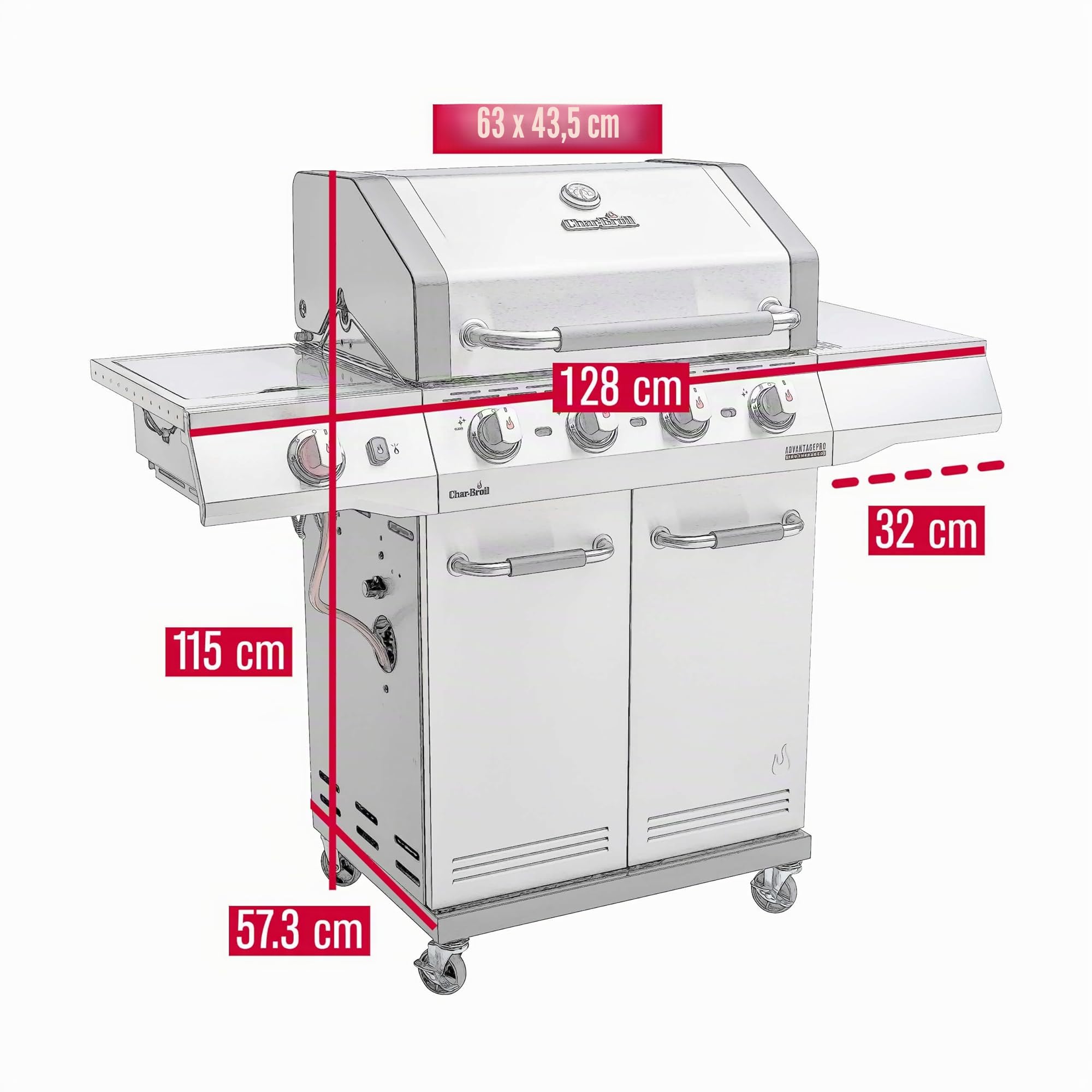 Char-Broil Barbacoa de Gas Advantage PRO S 4 - Barbacoa a gas con 4 quemadores y TRU-Infrared Technology, quemador de alto rendimiento de 900 °C, rejillas de hierro fundido